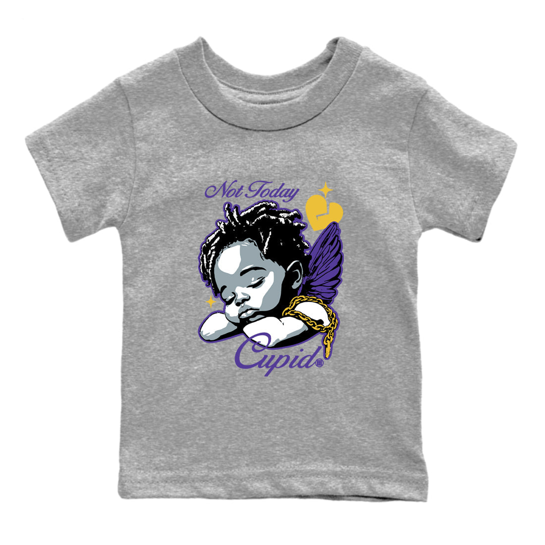 Best Sneakerfits graphic tee – Los Angeles Basketball Tees To Match Air Jordan 4 Lakeshow – Not Today Cupid Kids T-Shirt Heather Grey 2