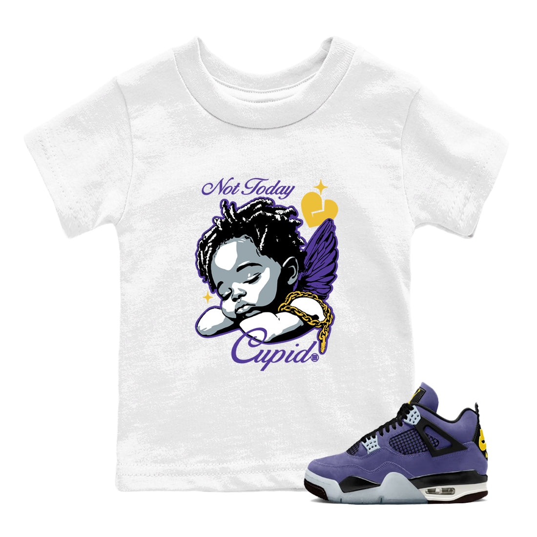 Best Sneakerfits graphic tee – Los Angeles Basketball Tees To Match Air Jordan 4 Lakeshow – Not Today Cupid Kids T-Shirt White 1
