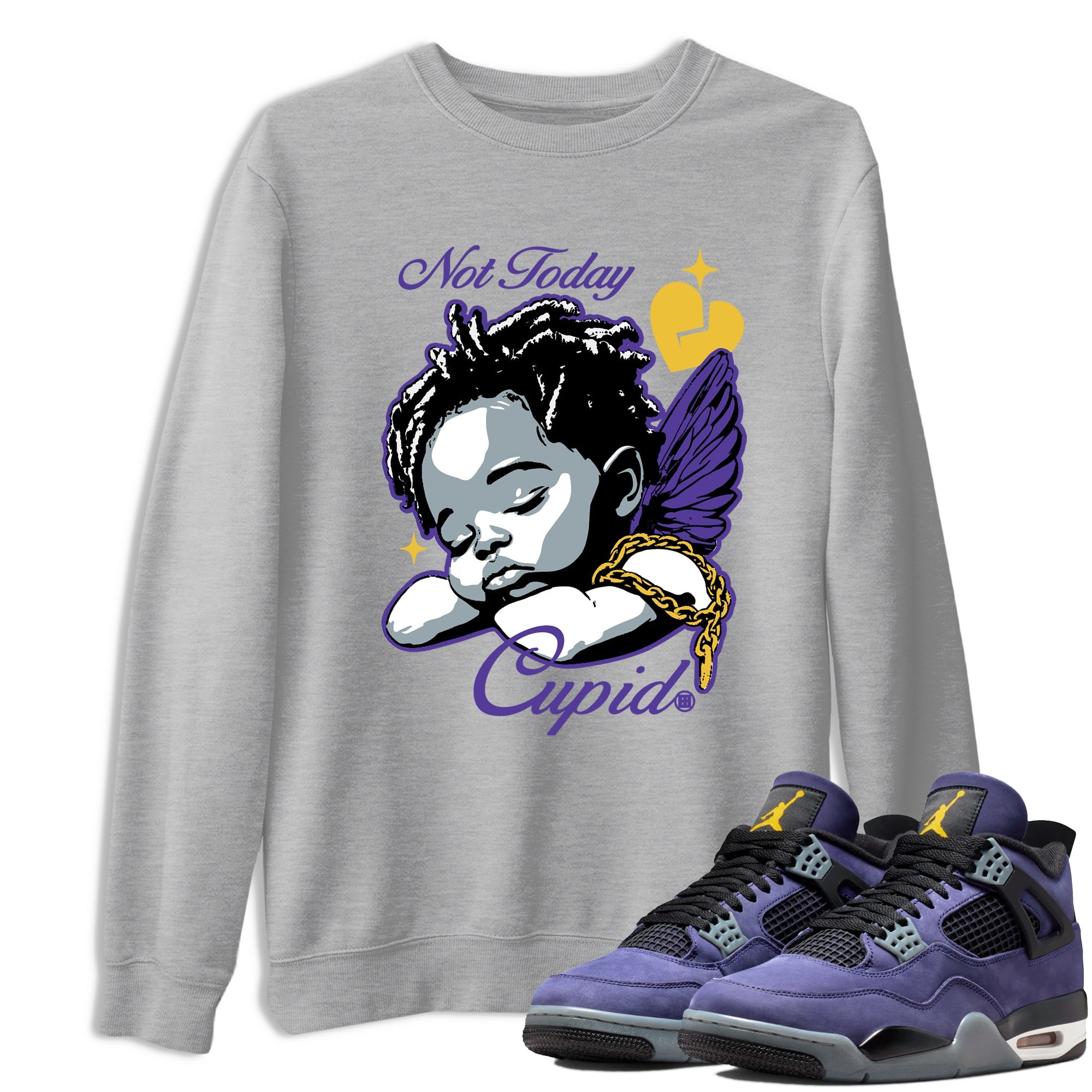 Best Sneakerfits graphic tee – Los Angeles Basketball Tees To Match Air Jordan 4 Lakeshow – Not Today Cupid Tee Heather Grey 1