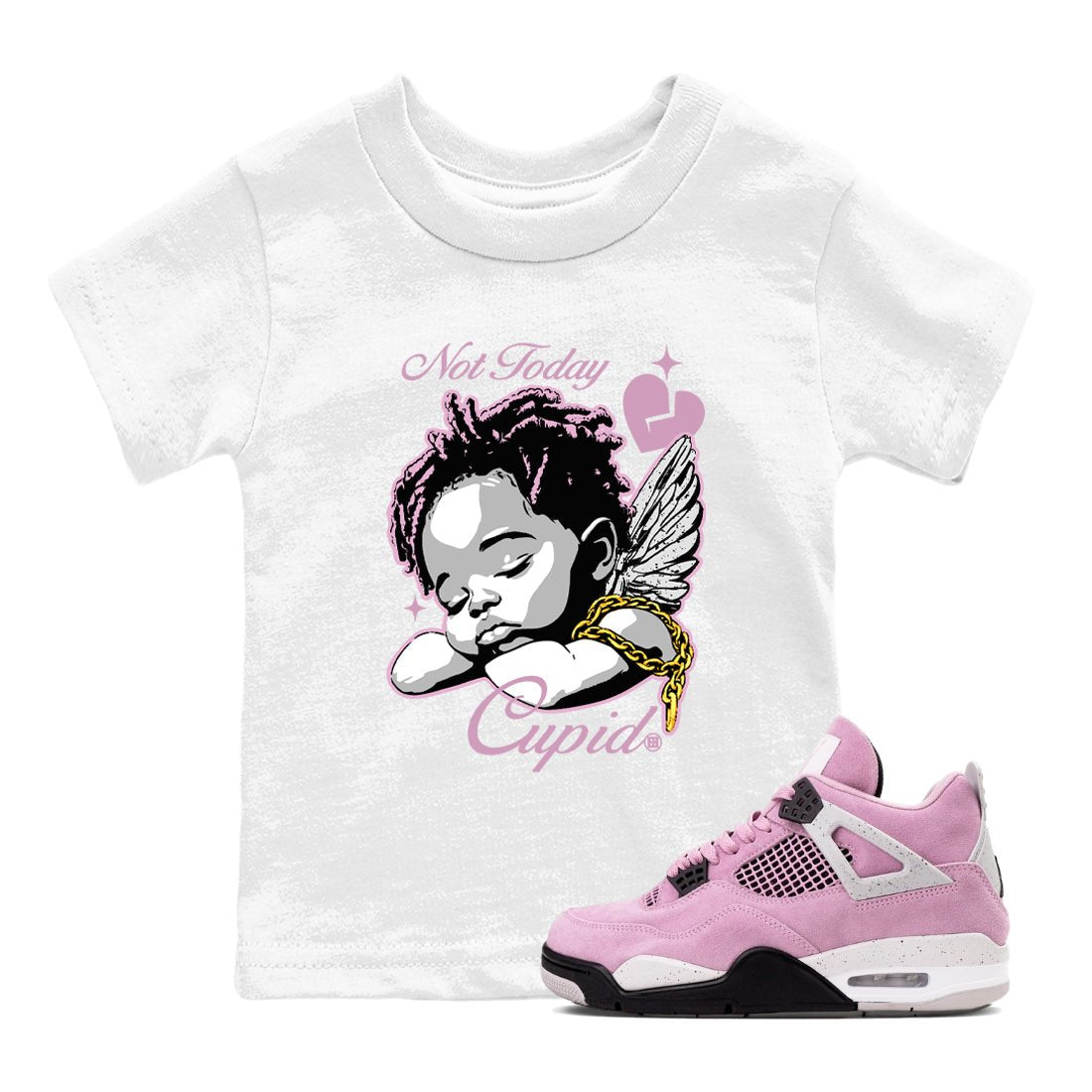 4s WMNS Orchid shirts to match jordans Not Today Cupid sneaker match tees Air Jordan 4 Orchid best t shirts to wear with jordans SNRT Sneaker Tees Youth Baby White 1 tee