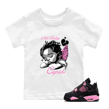 Perfect Valentine's Day Gifts graphic tee  – Sneaker Tees To Match Air Jordan 4 Pink Thunder – Not Today Cupid Kids Graphic T-Shirt White 1