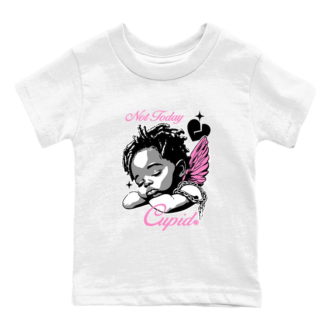 Perfect Valentine's Day Gifts graphic tee  – Sneaker Tees To Match Air Jordan 4 Pink Thunder – Not Today Cupid Kids Graphic T-Shirt White 2
