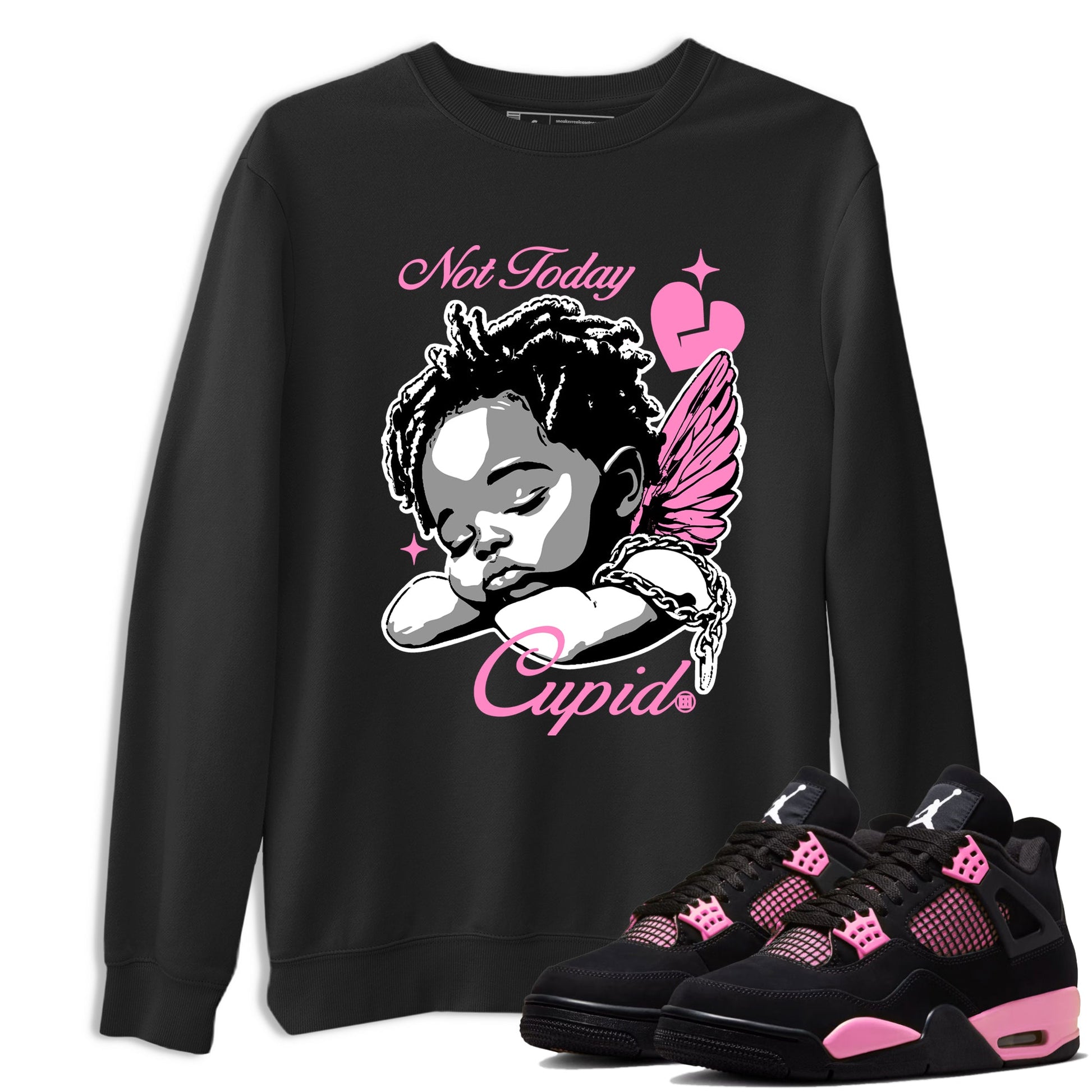 Perfect Valentine's Day Gifts graphic tee  – Sneaker Tees To Match Air Jordan 4 Pink Thunder – Not Today Cupid Tee Black 1