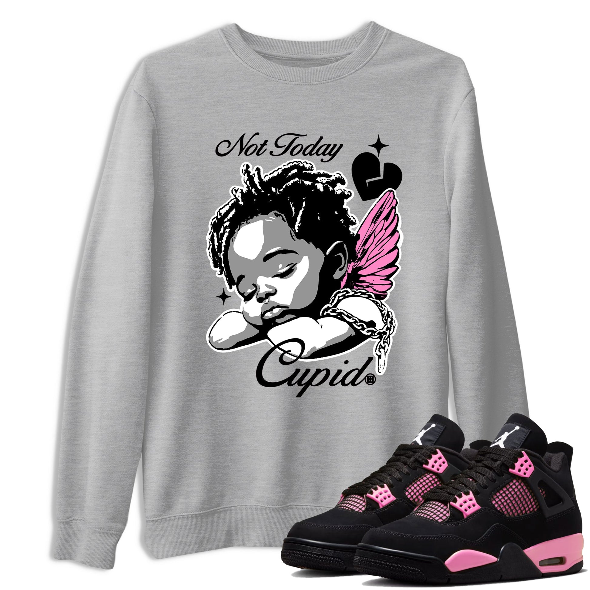 Perfect Valentine's Day Gifts graphic tee  – Sneaker Tees To Match Air Jordan 4 Pink Thunder – Not Today Cupid Tee Heather Grey 1