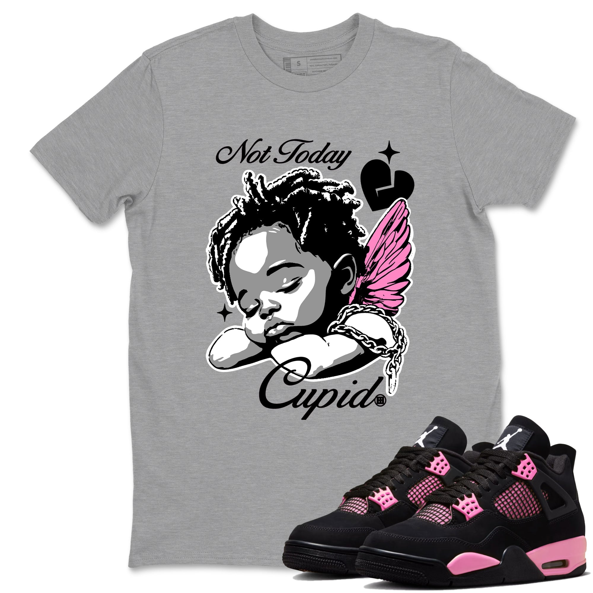Perfect Valentine's Day Gifts graphic tee  – Sneaker Tees To Match Air Jordan 4 Pink Thunder – Not Today Cupid Tee Heather Grey 1