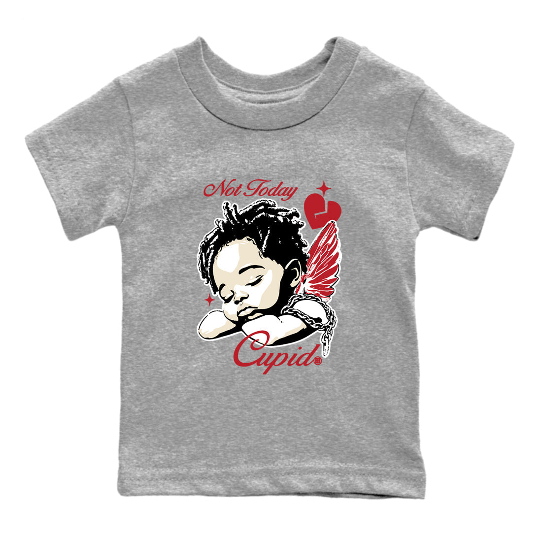 Sneaker match tees – Sneaker Tees To Match Air Jordan 4 Valentines Day Shoes – Not Today Cupid Kids T-Shirt Heather Grey 2