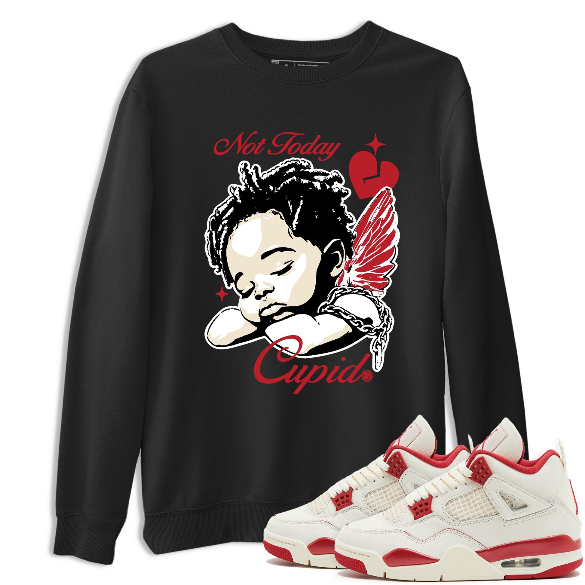 Sneaker match tees – Sneaker Tees To Match Air Jordan 4 Valentines Day Shoes – Not Today Cupid Tee Black 1