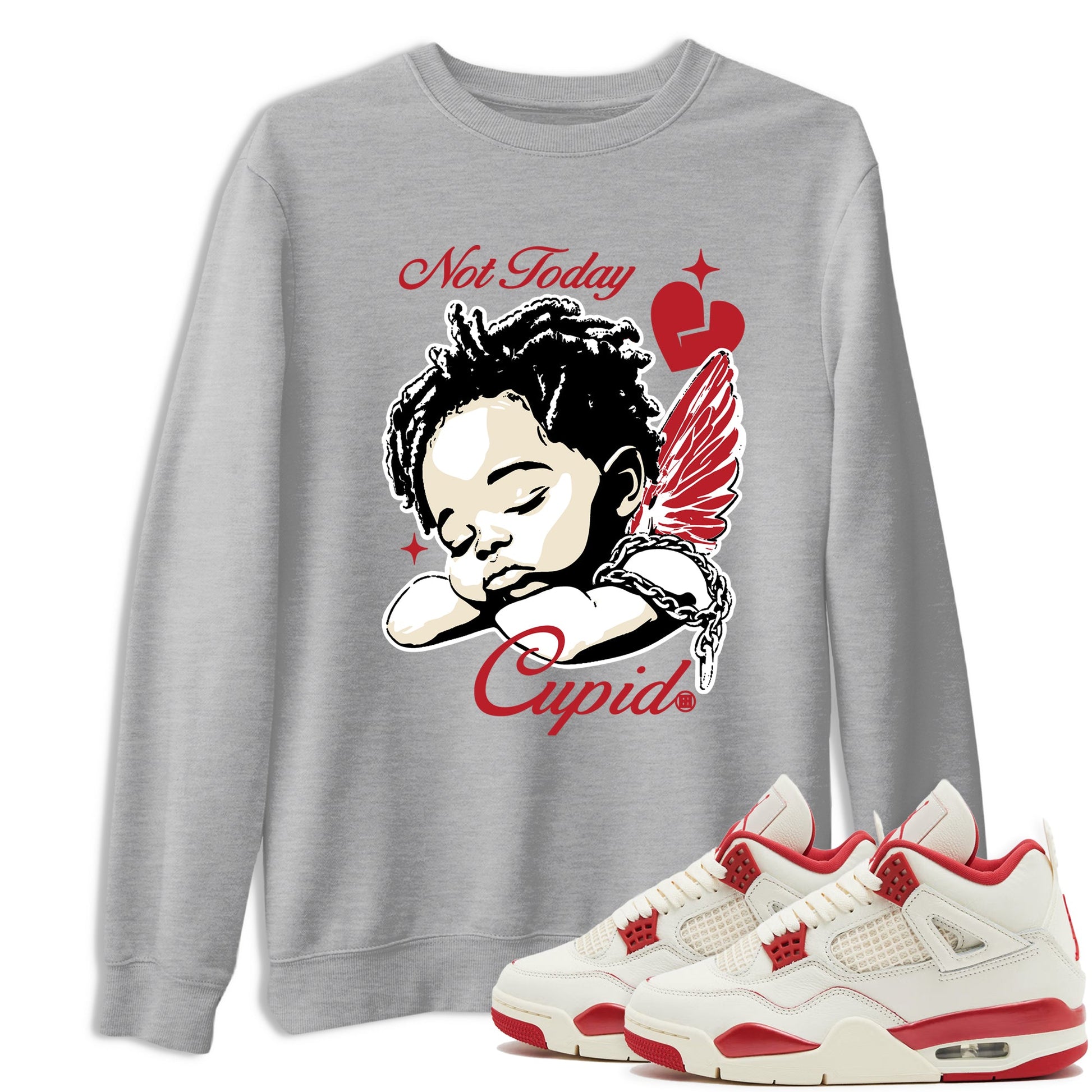 Sneaker match tees – Sneaker Tees To Match Air Jordan 4 Valentines Day Shoes – Not Today Cupid Tee Heather Grey 1