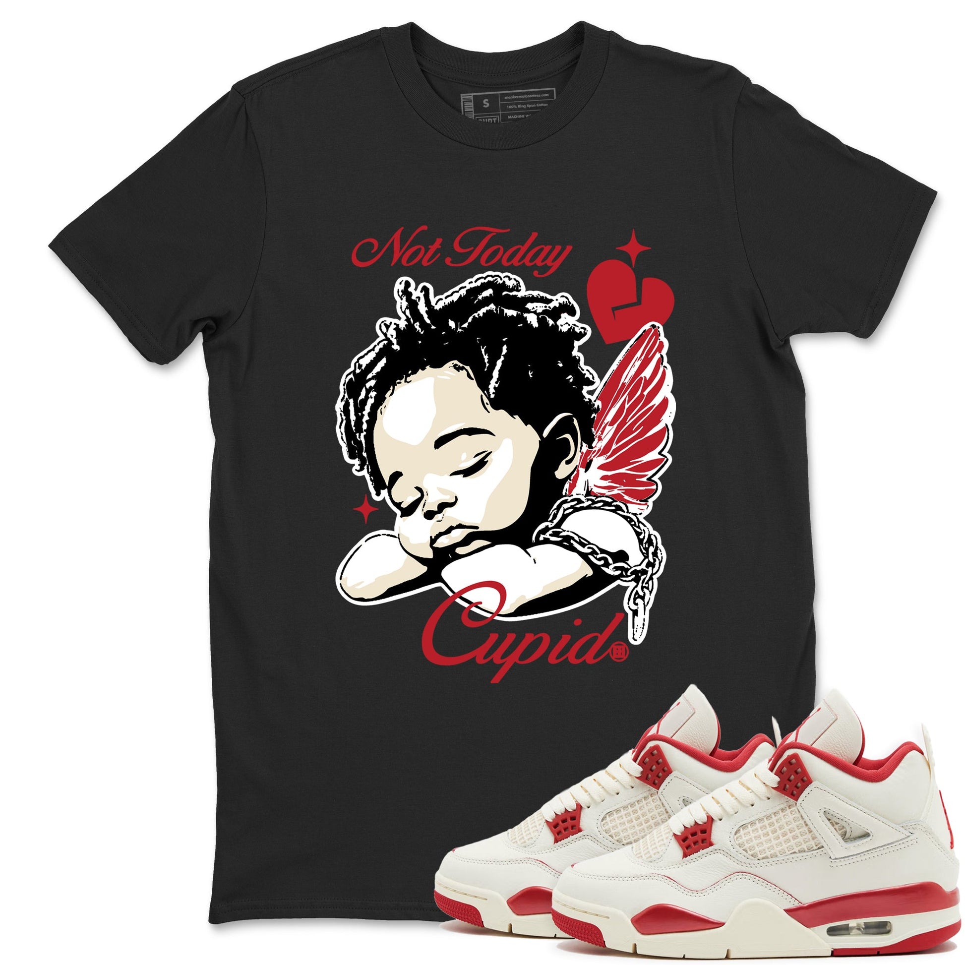 Sneaker match tees – Sneaker Tees To Match Air Jordan 4 Valentines Day Shoes – Not Today Cupid Tee Black 1