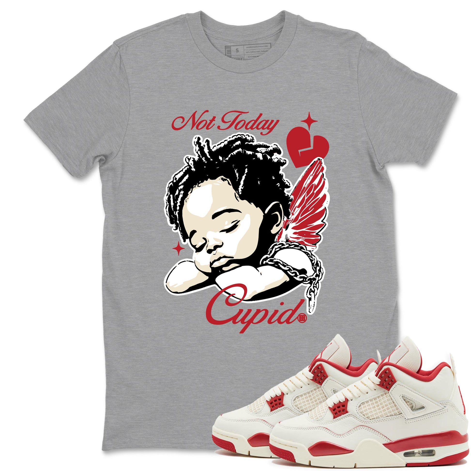Sneaker match tees – Sneaker Tees To Match Air Jordan 4 Valentines Day Shoes – Not Today Cupid Tee Heather Grey 1