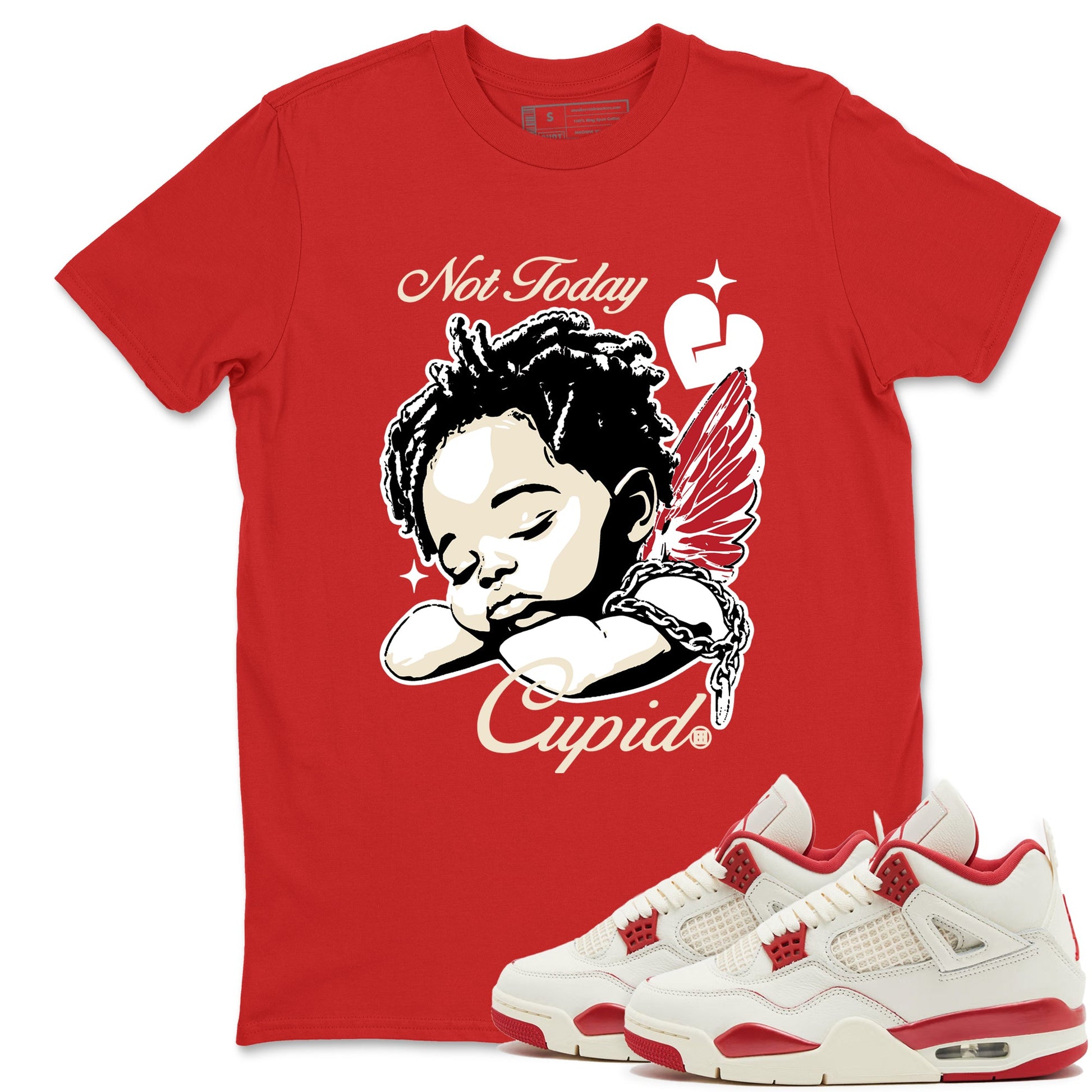 Sneaker match tees – Sneaker Tees To Match Air Jordan 4 Valentines Day Shoes – Not Today Cupid Tee Red 1