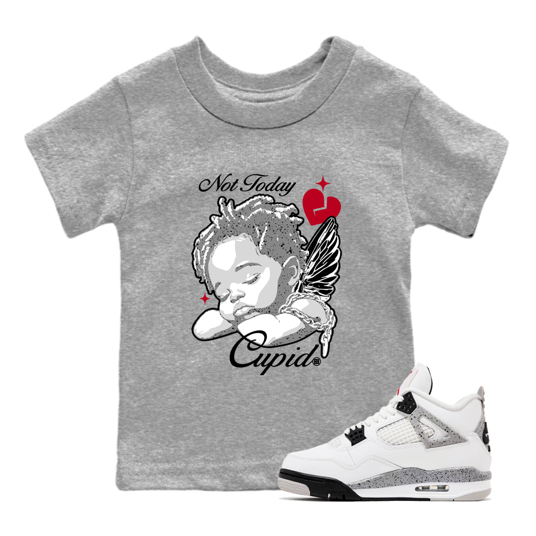 Air Jordan 4 White Cement shirts to match jordans Not Today Cupid graphic tees 4s Retro White Cement match shoes to clothes SNRT Sneaker Tees Youth Baby Heather Grey 1 tee