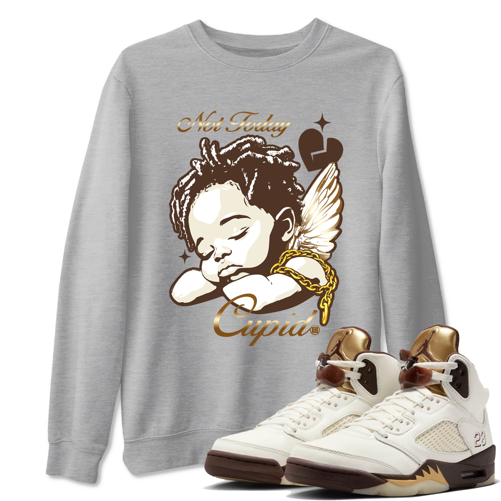 5s Golden Ticket shirts to match jordans Not Today Cupid best t shirts to wear with jordans Air Jordan 5 Golden Ticket match shoes to clothes SNRT Sneaker Tees unisex cotton Heather Grey 1 shirts