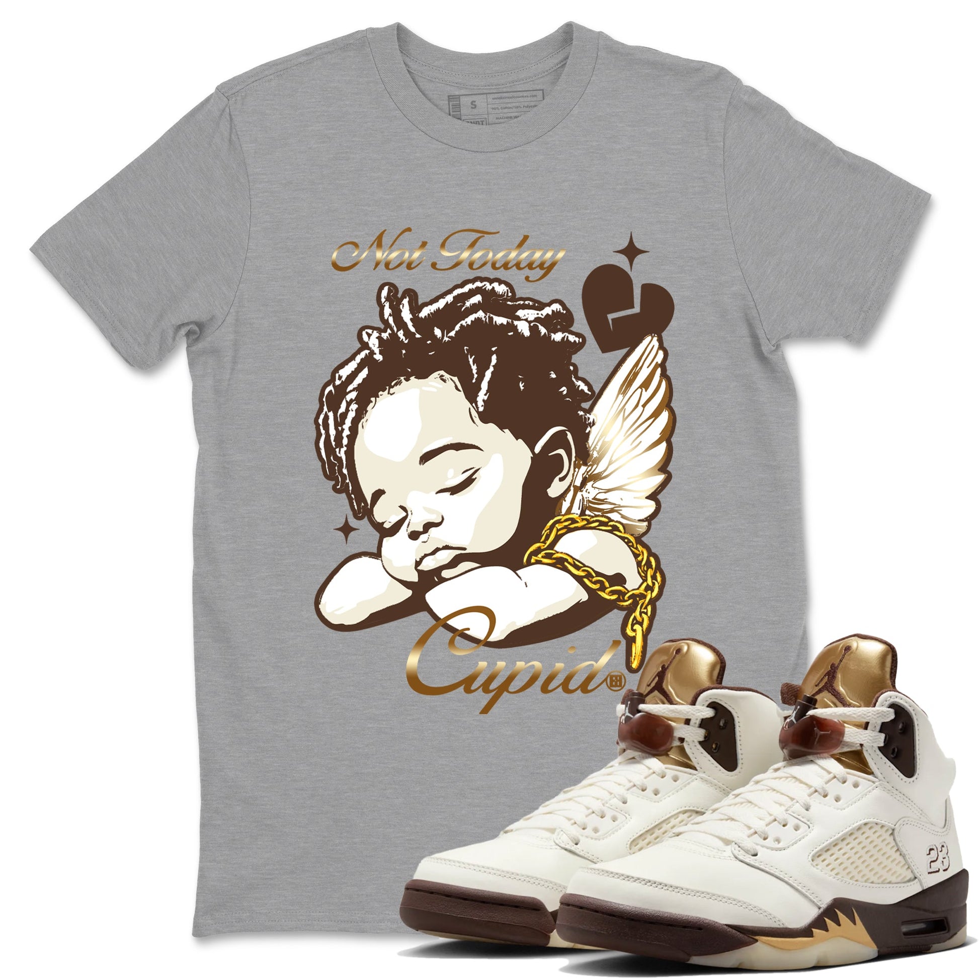 5s Golden Ticket shirts to match jordans Not Today Cupid best t shirts to wear with jordans Air Jordan 5 Golden Ticket match shoes to clothes SNRT Sneaker Tees unisex cotton Heather Grey 1 shirts