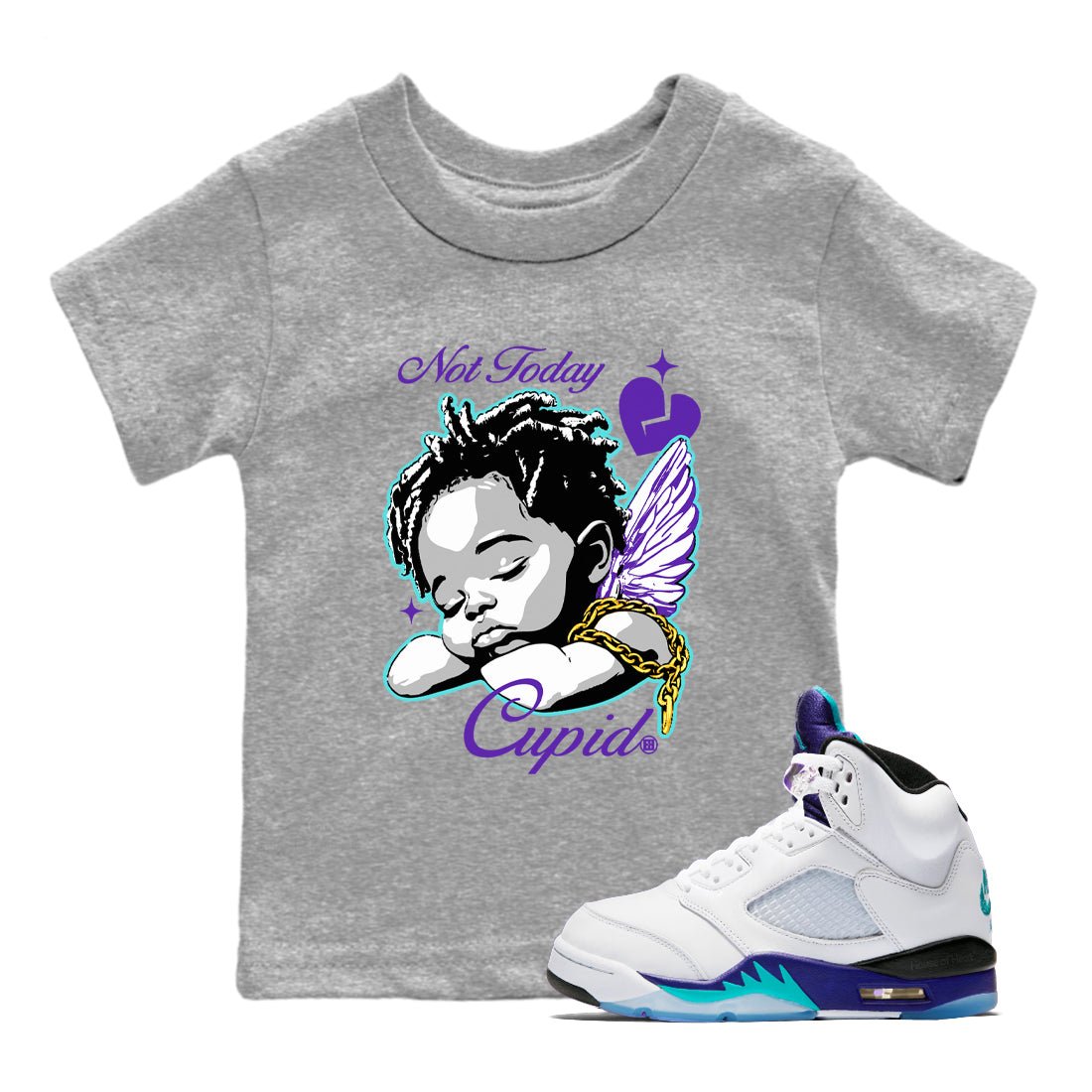 5s Retro Grape shirts to match jordans Not Today Cupid sneaker match tees Air Jordan 5 Grape best t shirts to wear with jordans SNRT Sneaker Tees Youth Baby Heather Grey 1 tee