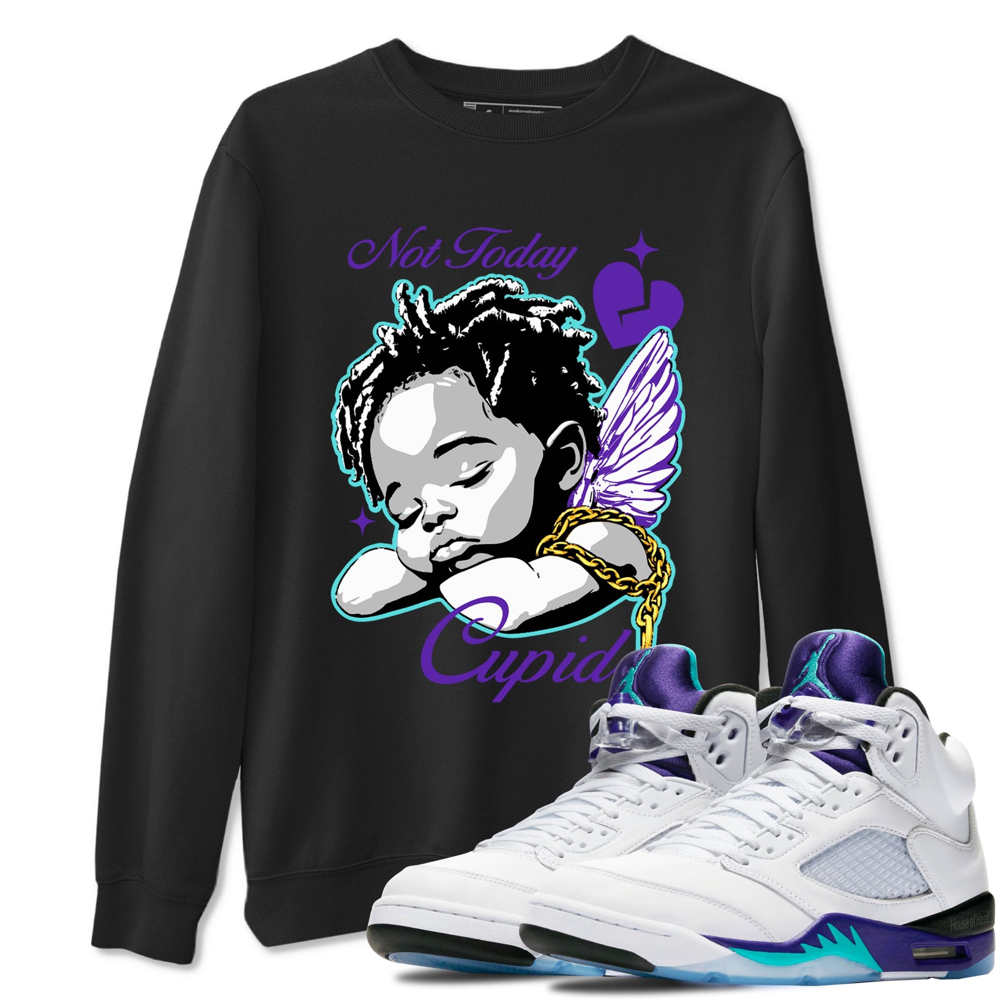 5s Retro Grape shirts to match jordans Not Today Cupid sneaker match tees Air Jordan 5 Grape best t shirts to wear with jordans SNRT Sneaker Tees unisex cotton Black 1 shirts