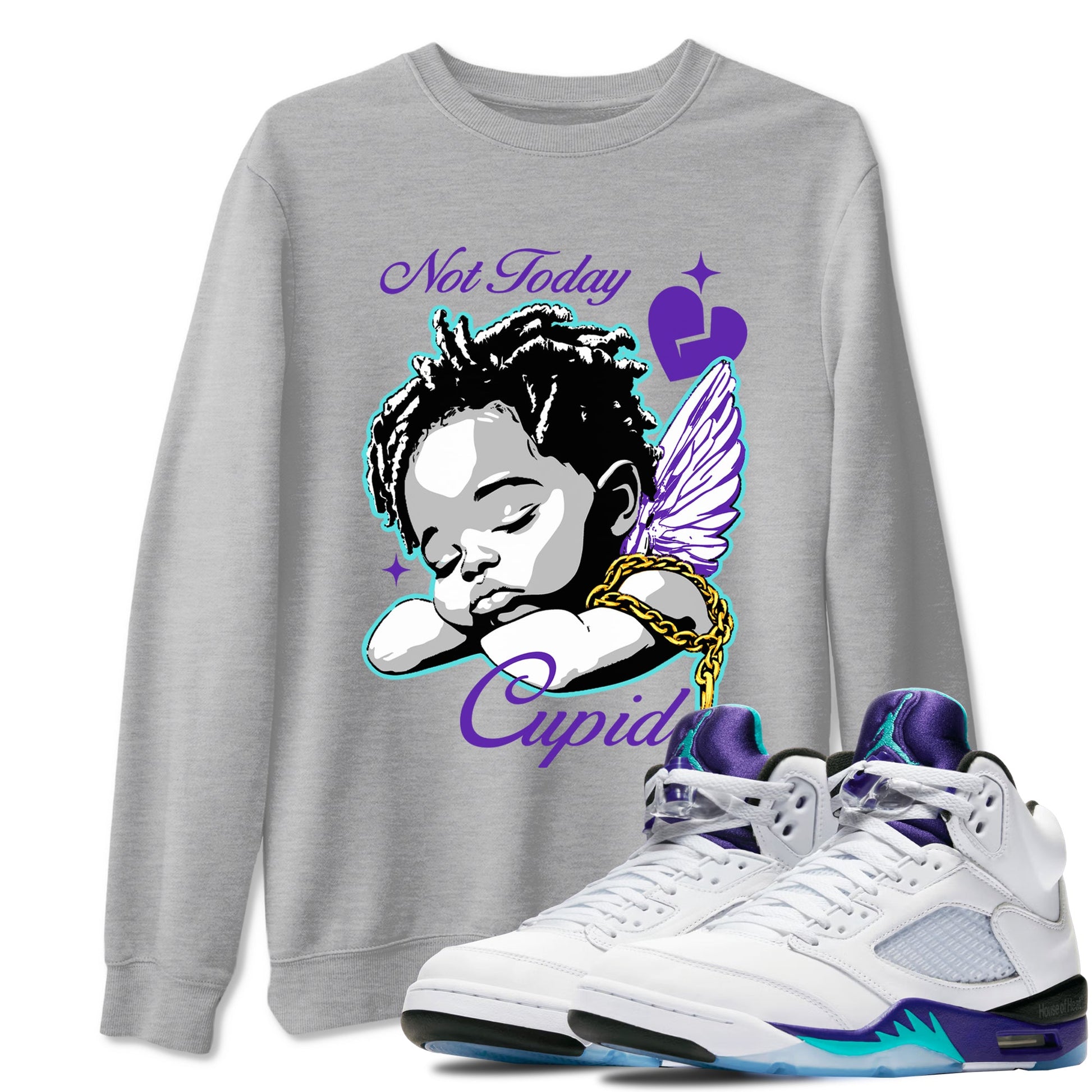 5s Retro Grape shirts to match jordans Not Today Cupid sneaker match tees Air Jordan 5 Grape best t shirts to wear with jordans SNRT Sneaker Tees unisex cotton Heather Grey 1 shirts