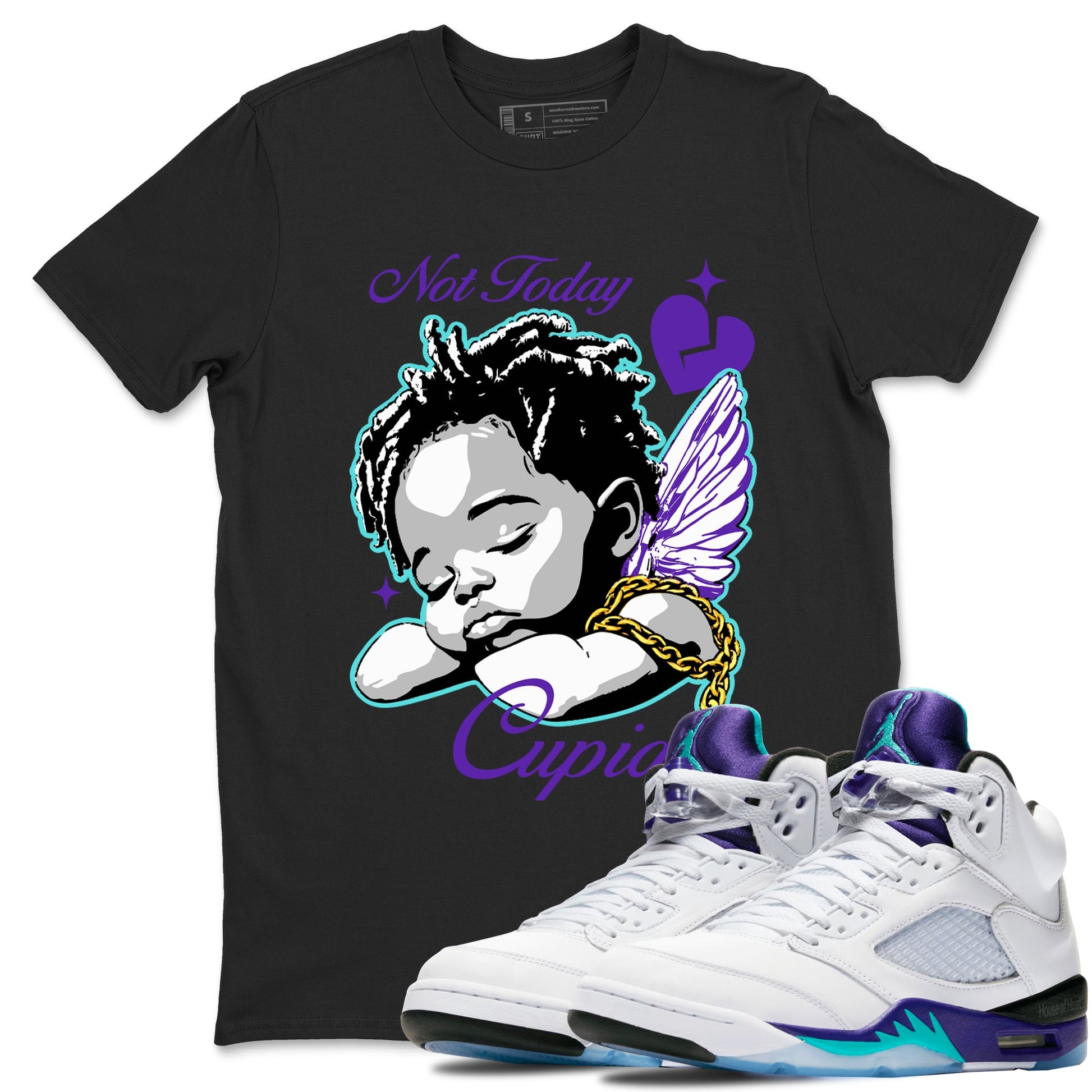 5s Retro Grape shirts to match jordans Not Today Cupid sneaker match tees Air Jordan 5 Grape best t shirts to wear with jordans SNRT Sneaker Tees unisex cotton Black 1 shirts