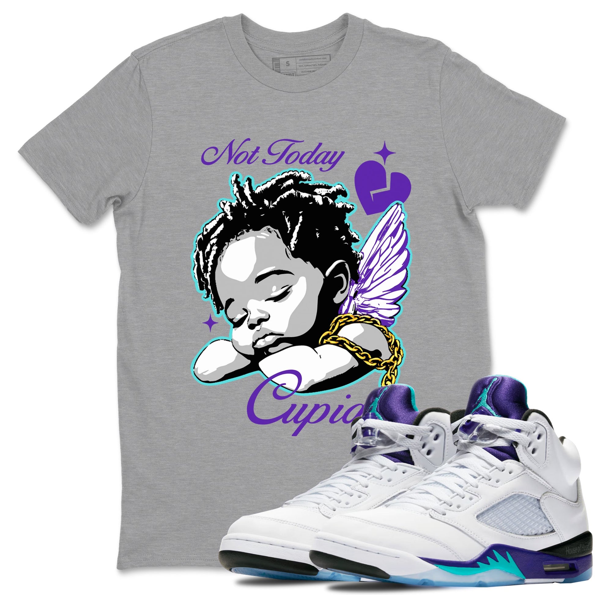 5s Retro Grape shirts to match jordans Not Today Cupid sneaker match tees Air Jordan 5 Grape best t shirts to wear with jordans SNRT Sneaker Tees unisex cotton Heather Grey 1 shirts