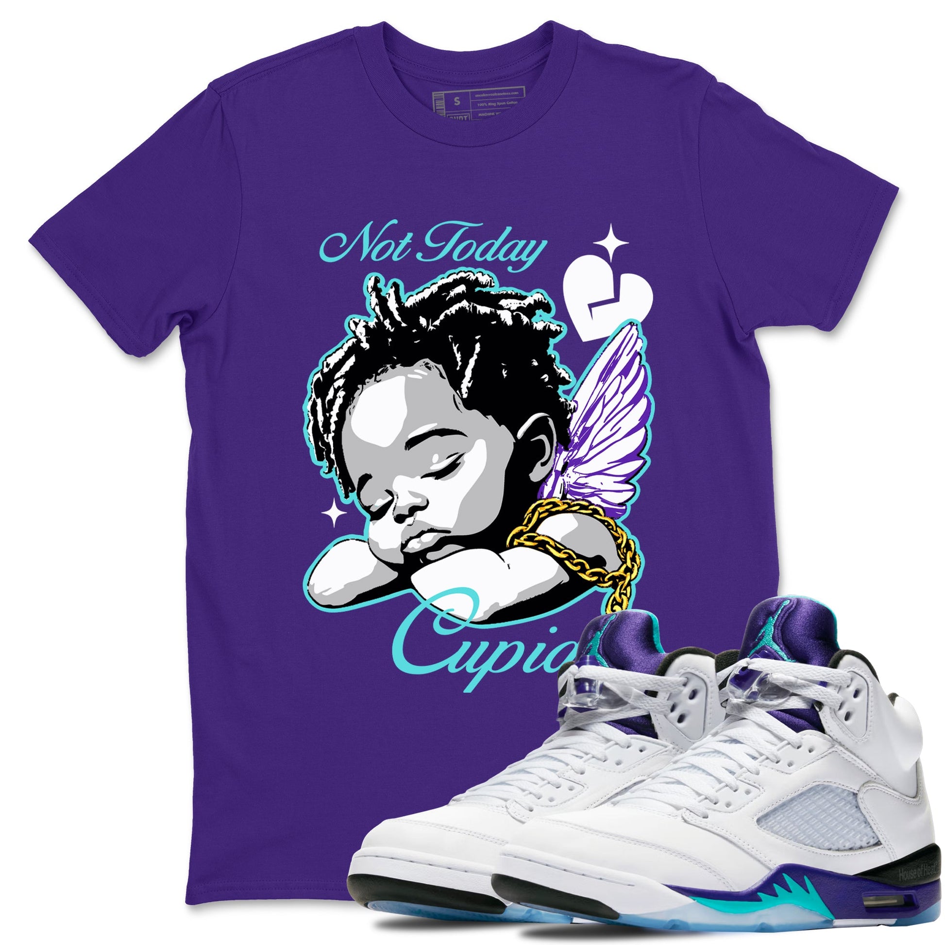 5s Retro Grape shirts to match jordans Not Today Cupid sneaker match tees Air Jordan 5 Grape best t shirts to wear with jordans SNRT Sneaker Tees unisex cotton Purple 1 shirts
