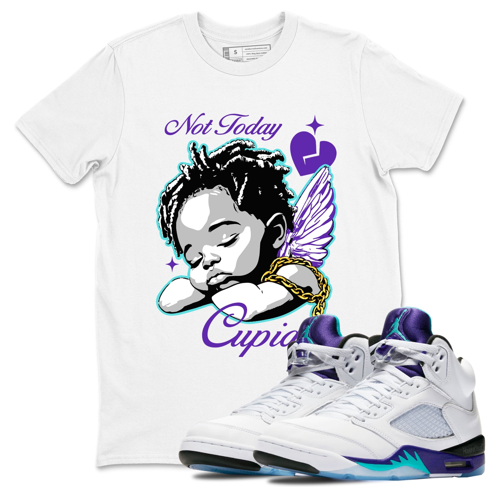 5s Retro Grape shirts to match jordans Not Today Cupid sneaker match tees Air Jordan 5 Grape best t shirts to wear with jordans SNRT Sneaker Tees unisex cotton White 1 shirts