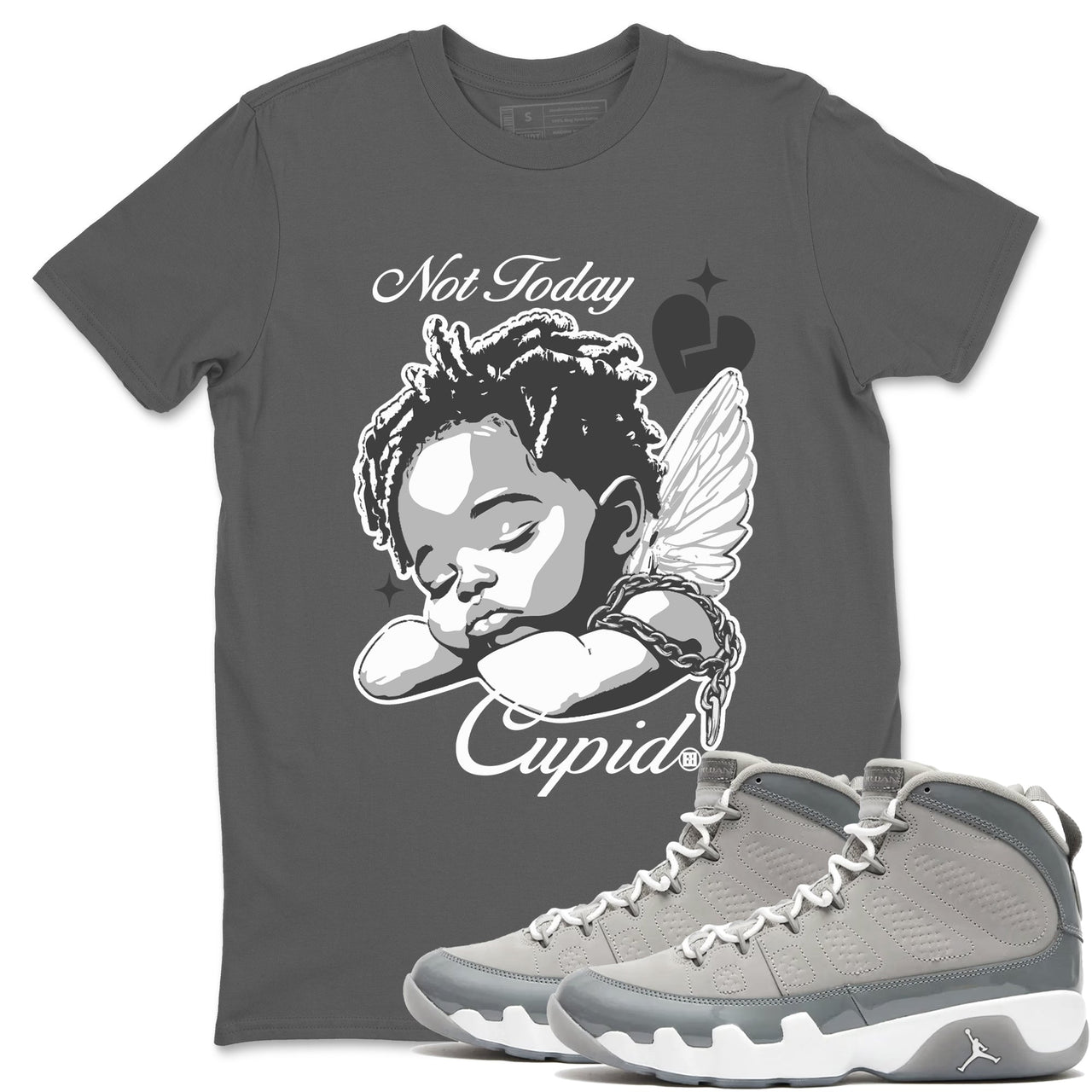 9s Cool Grey shirts to match jordans Not Today Cupid sneaker match tees Air Jordan 9 Cool Grey best t shirts to wear with jordans SNRT Sneaker Tees unisex cotton Heather Grey 1 shirts