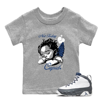 Perfect Valentine's Day Gifts graphic tee  – Sneaker Tees To Match Air Jordan 9 Flint Grey – Not Today Cupid Kids Graphic T-Shirt Heather Grey 1