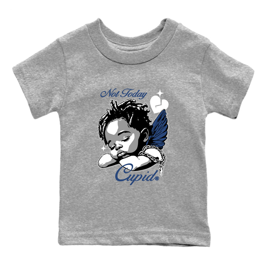 Perfect Valentine's Day Gifts graphic tee  – Sneaker Tees To Match Air Jordan 9 Flint Grey – Not Today Cupid Kids Graphic T-Shirt Heather Grey 2