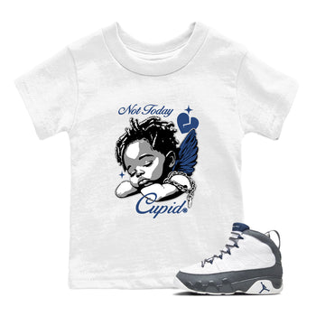 Perfect Valentine's Day Gifts graphic tee  – Sneaker Tees To Match Air Jordan 9 Flint Grey – Not Today Cupid Kids Graphic T-Shirt White 1