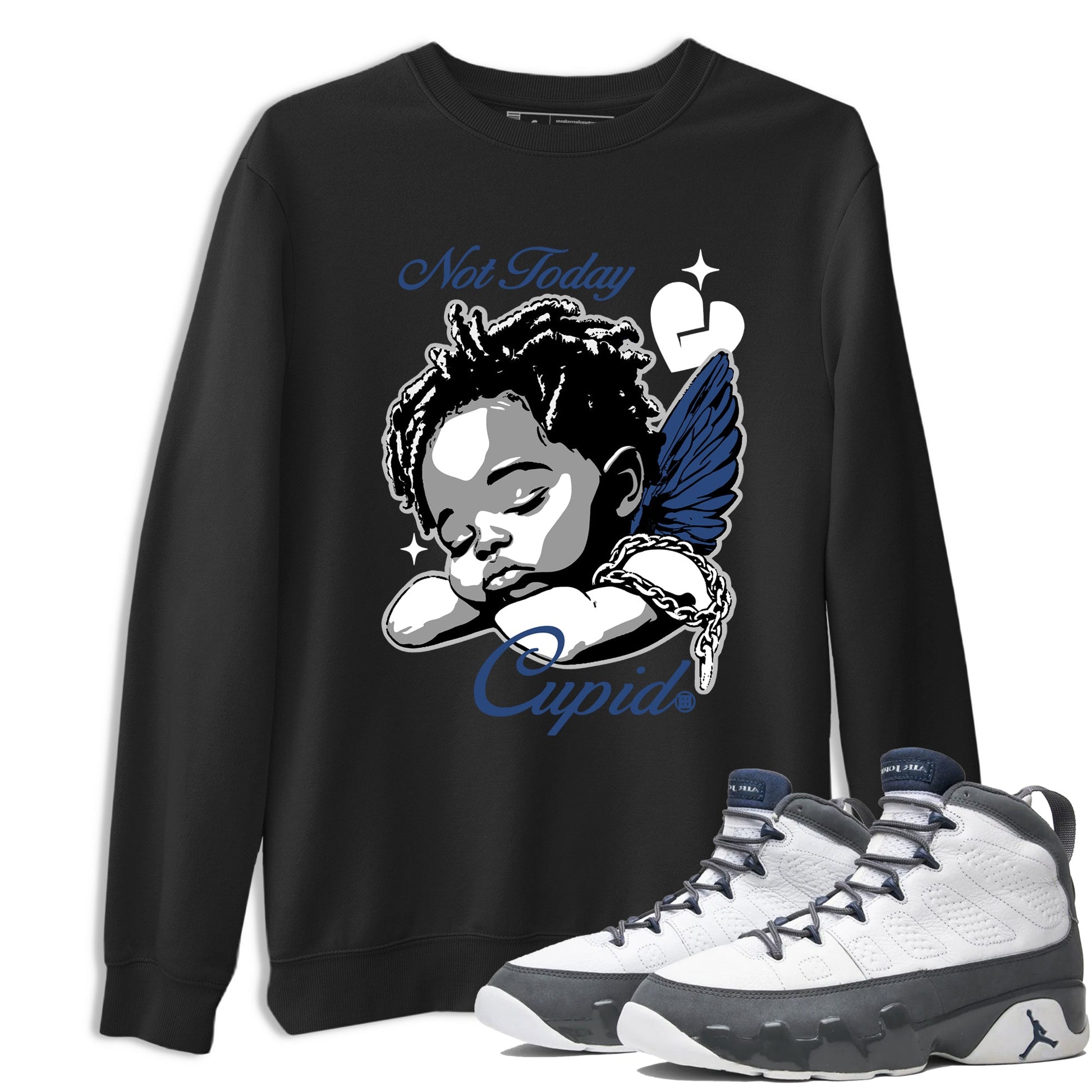 Perfect Valentine's Day Gifts graphic tee  – Sneaker Tees To Match Air Jordan 9 Flint Grey – Not Today Cupid Tee Black 1