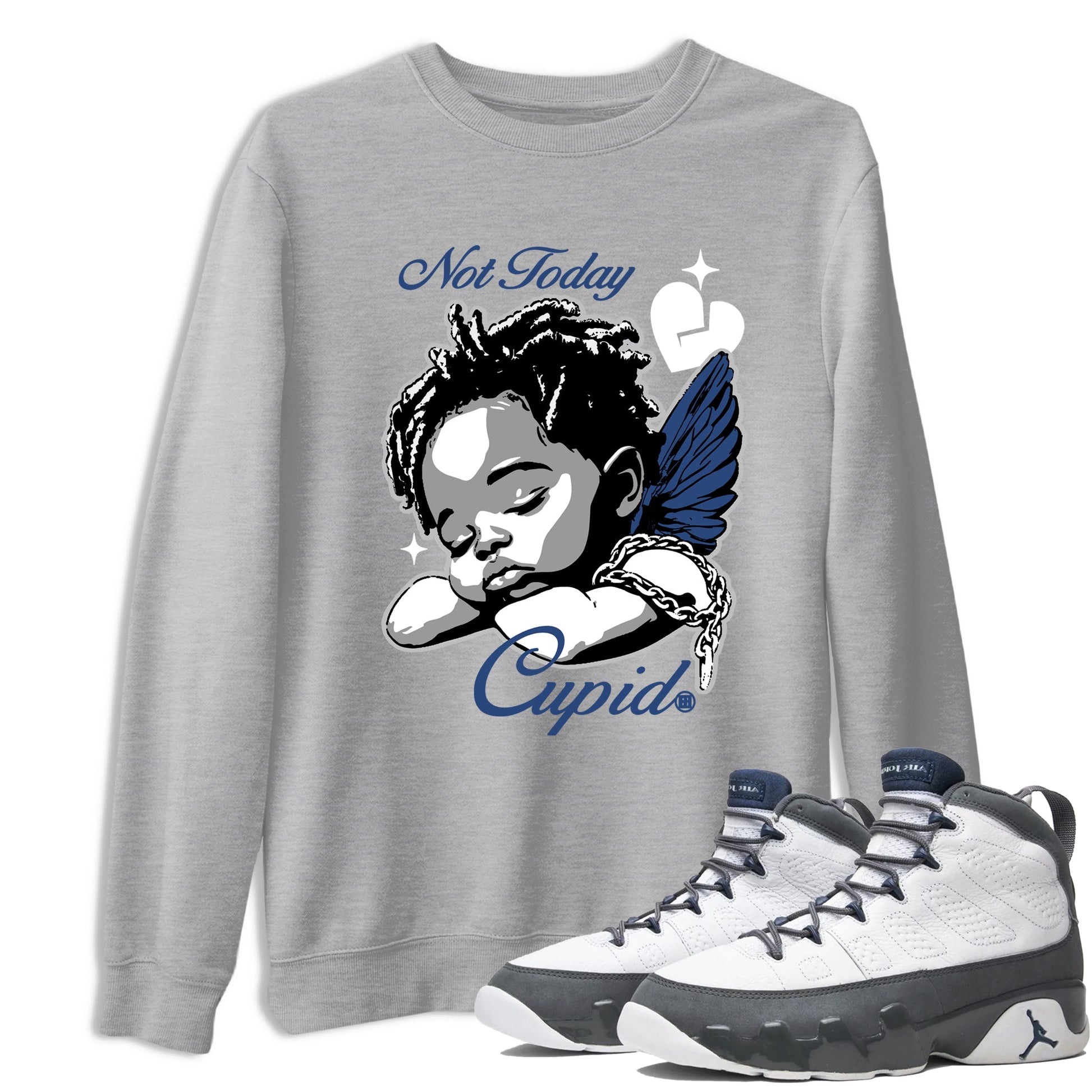 Perfect Valentine's Day Gifts graphic tee  – Sneaker Tees To Match Air Jordan 9 Flint Grey – Not Today Cupid Tee Heather Grey 1