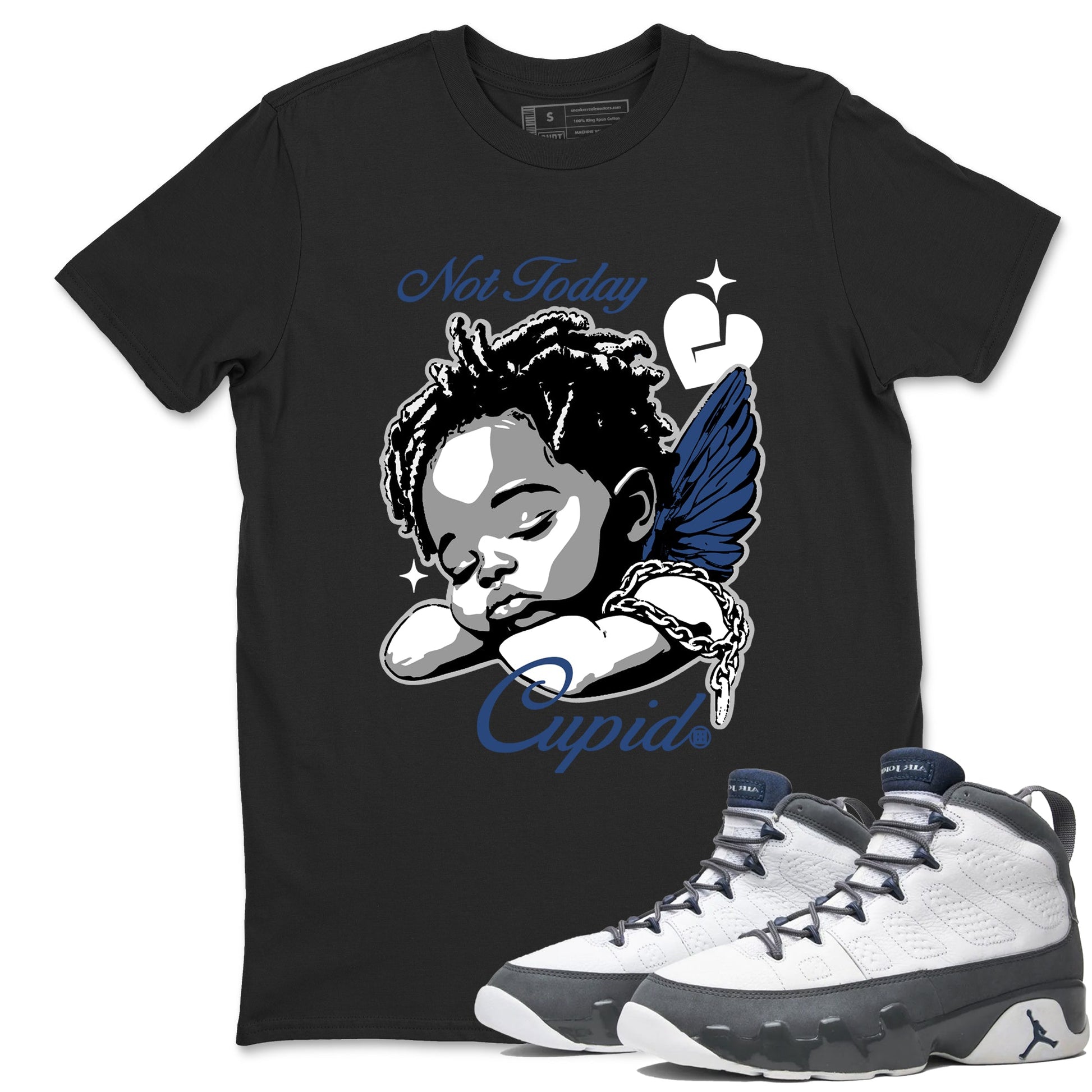 Perfect Valentine's Day Gifts graphic tee  – Sneaker Tees To Match Air Jordan 9 Flint Grey – Not Today Cupid Tee Black 1