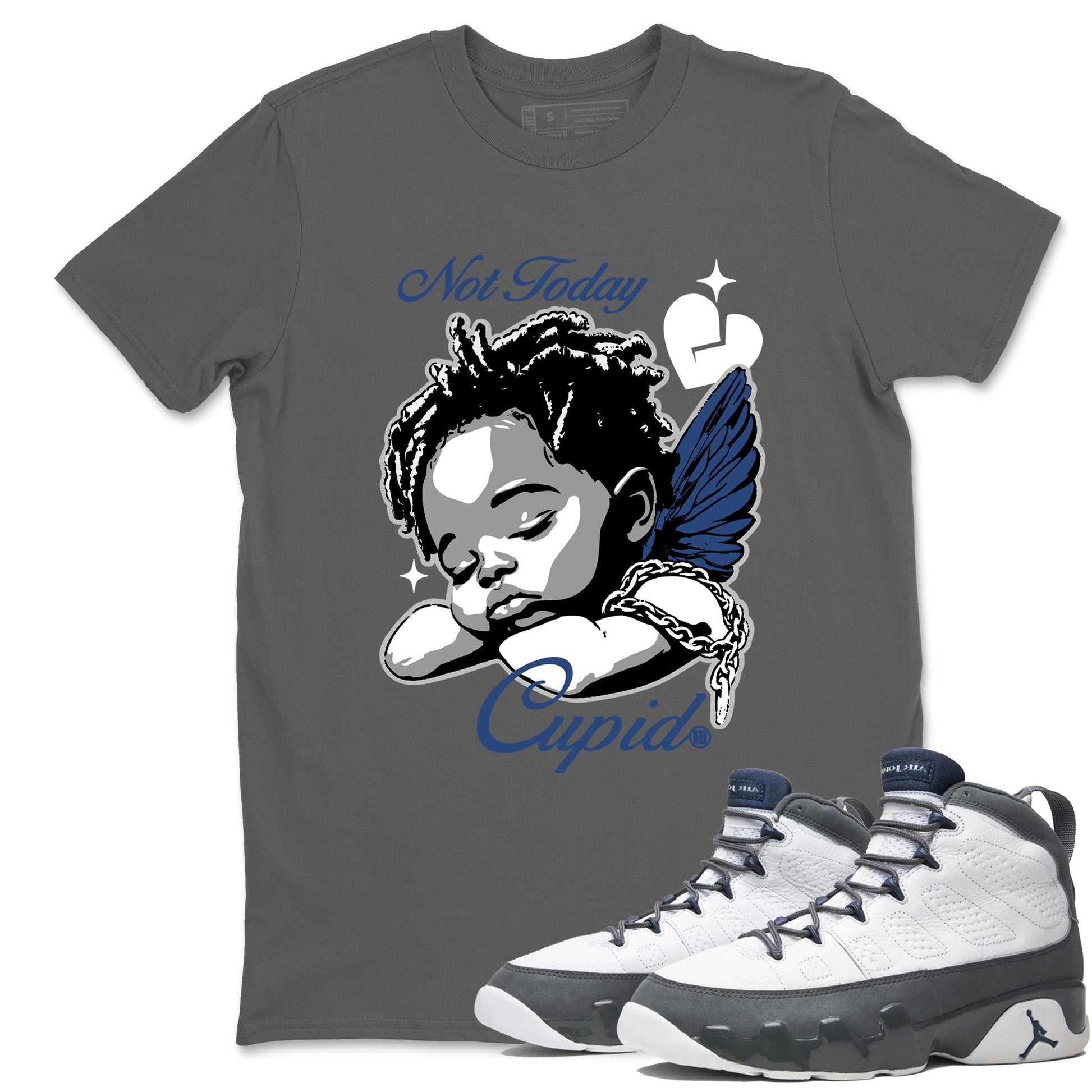 Perfect Valentine's Day Gifts graphic tee  – Sneaker Tees To Match Air Jordan 9 Flint Grey – Not Today Cupid Tee Cool Grey 1