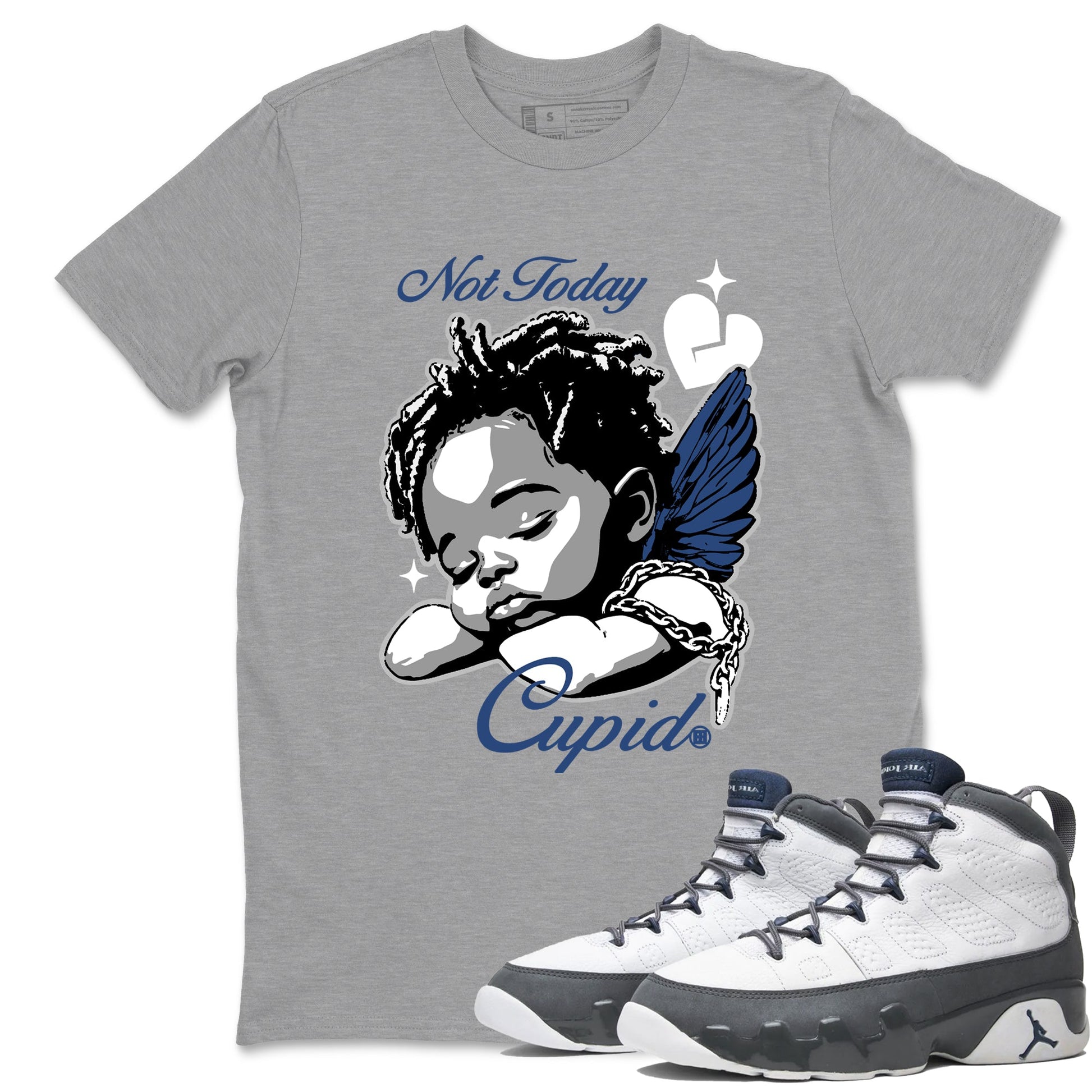 Perfect Valentine's Day Gifts graphic tee  – Sneaker Tees To Match Air Jordan 9 Flint Grey – Not Today Cupid Tee Heather Grey 1