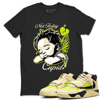 Not Today Cupid sneaker match t-shirt styled to complete your fit with the Jordan Jumpman Jack Travis Scott Bright Cactus sneakers, shown in Black 1.