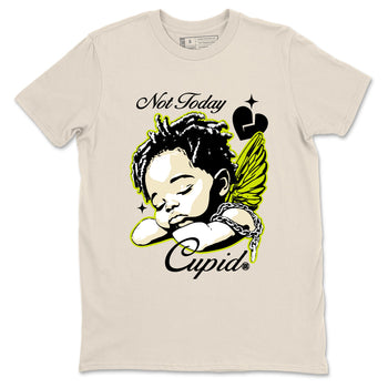 Not Today Cupid sneaker match t-shirt styled to complete your fit with the Jordan Jumpman Jack Travis Scott Bright Cactus sneakers, shown in Natural 2.