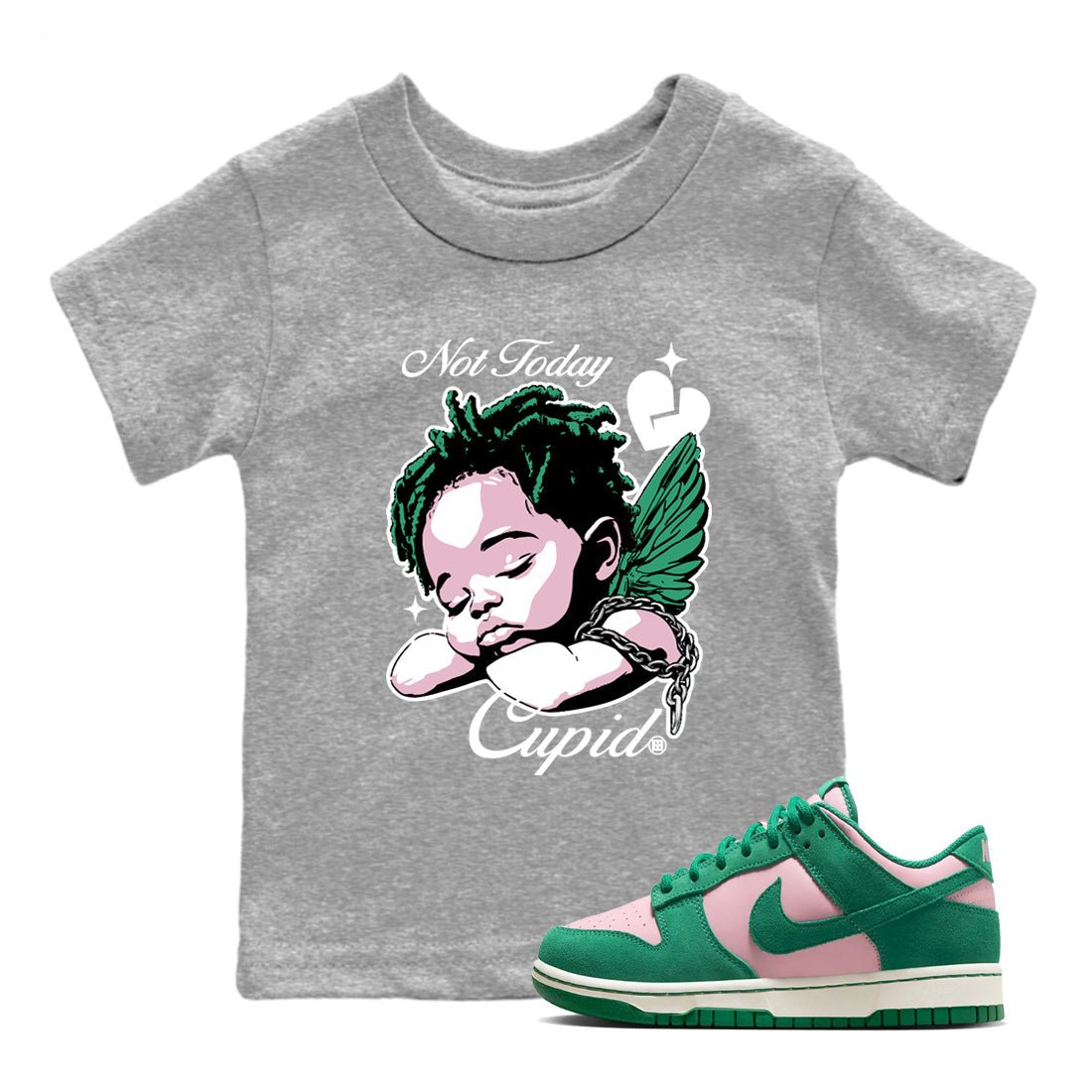 Dunks Medium Soft Pink Malachite shirts to match jordans Not Today Cupid sneaker match tees Dunk Medium Soft Pink Malachite best t shirts to wear with jordans SNRT Sneaker Tees Youth Baby Heather Grey 1 tee