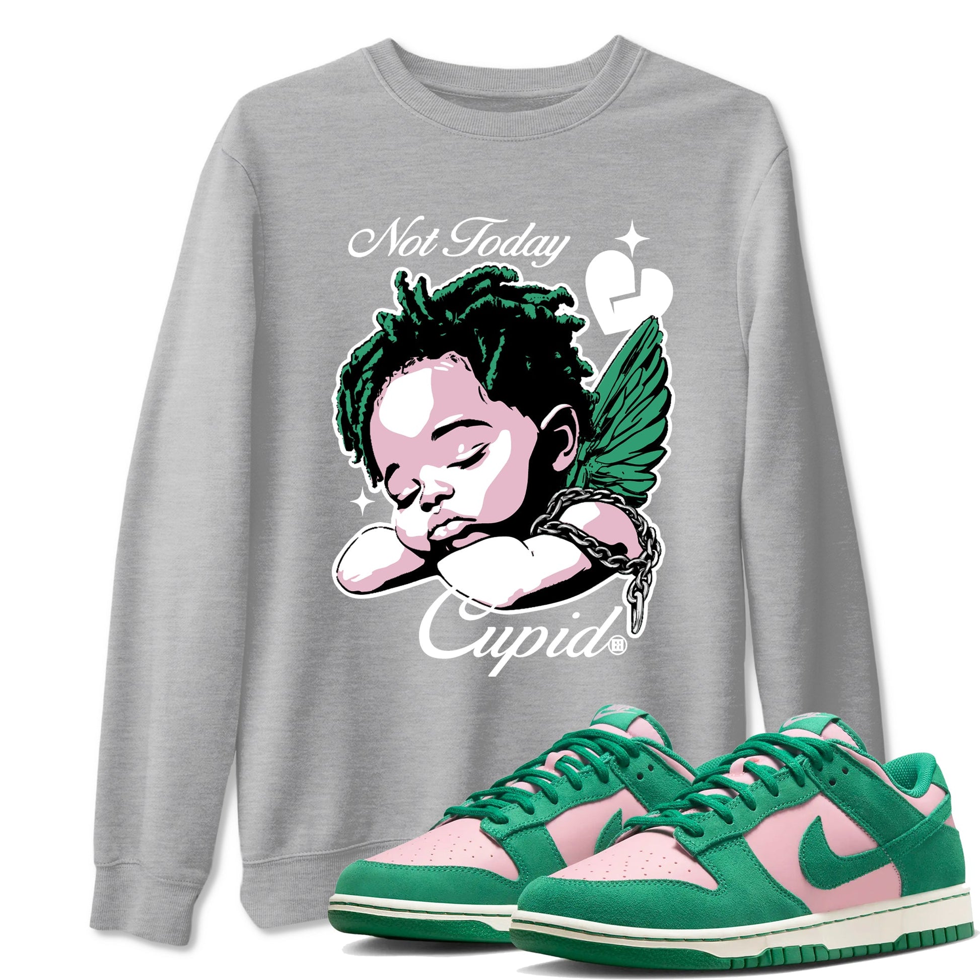 Dunks Medium Soft Pink Malachite shirts to match jordans Not Today Cupid sneaker match tees Dunk Medium Soft Pink Malachite best t shirts to wear with jordans SNRT Sneaker Tees unisex cotton Heather Grey 1 shirts
