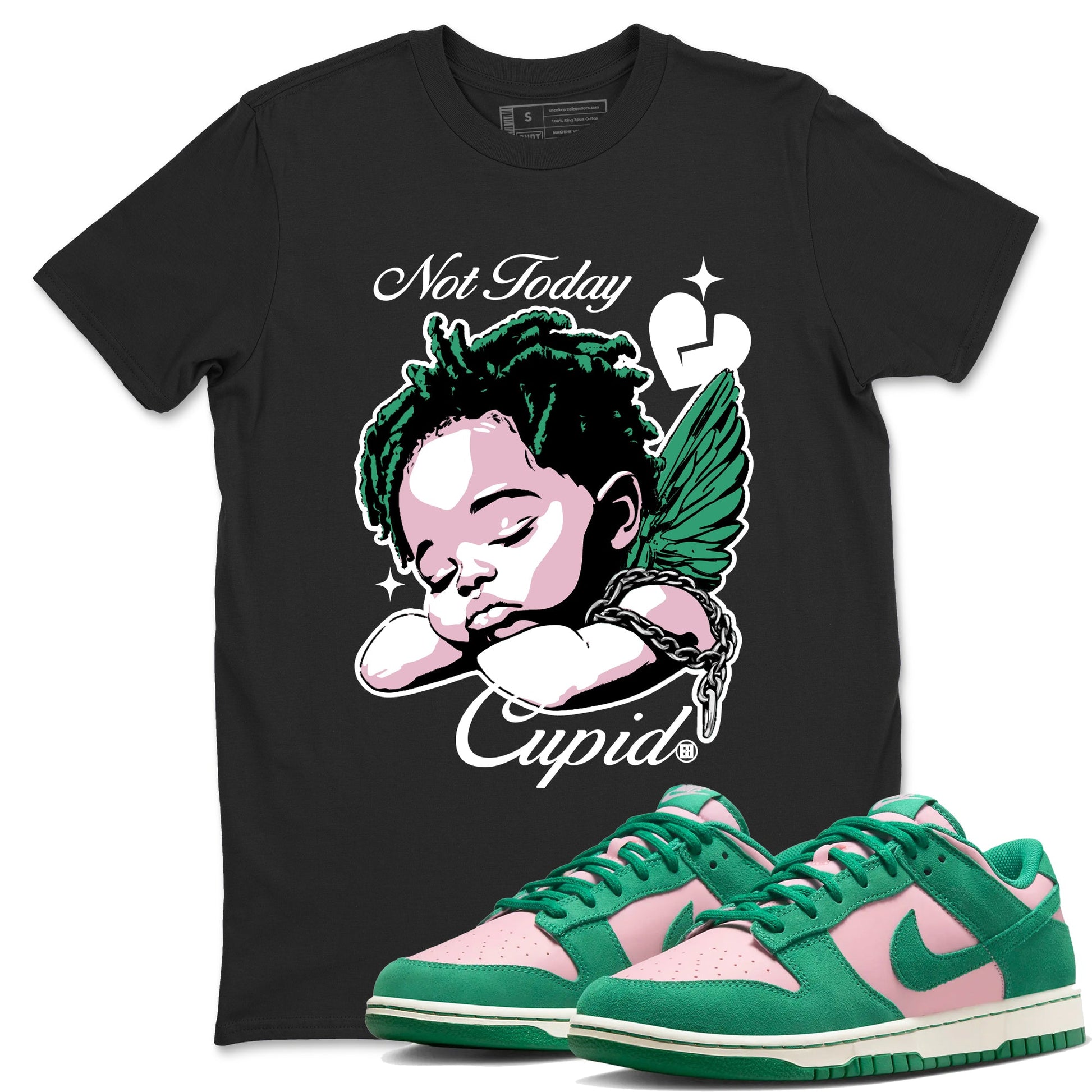 Dunks Medium Soft Pink Malachite shirts to match jordans Not Today Cupid sneaker match tees Dunk Medium Soft Pink Malachite best t shirts to wear with jordans SNRT Sneaker Tees unisex cotton Black 1 shirts