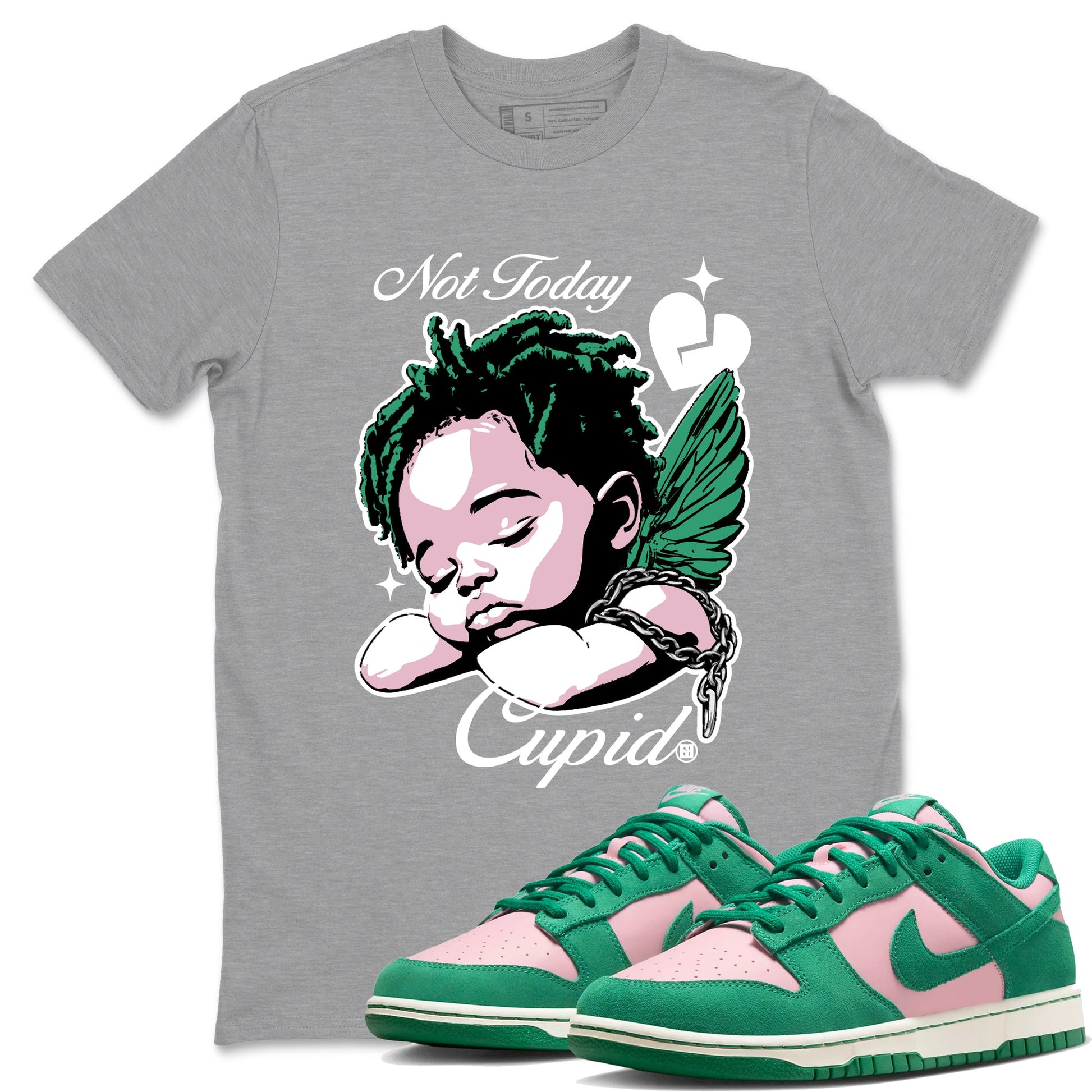 Dunks Medium Soft Pink Malachite shirts to match jordans Not Today Cupid sneaker match tees Dunk Medium Soft Pink Malachite best t shirts to wear with jordans SNRT Sneaker Tees unisex cotton Heather Grey 1 shirts