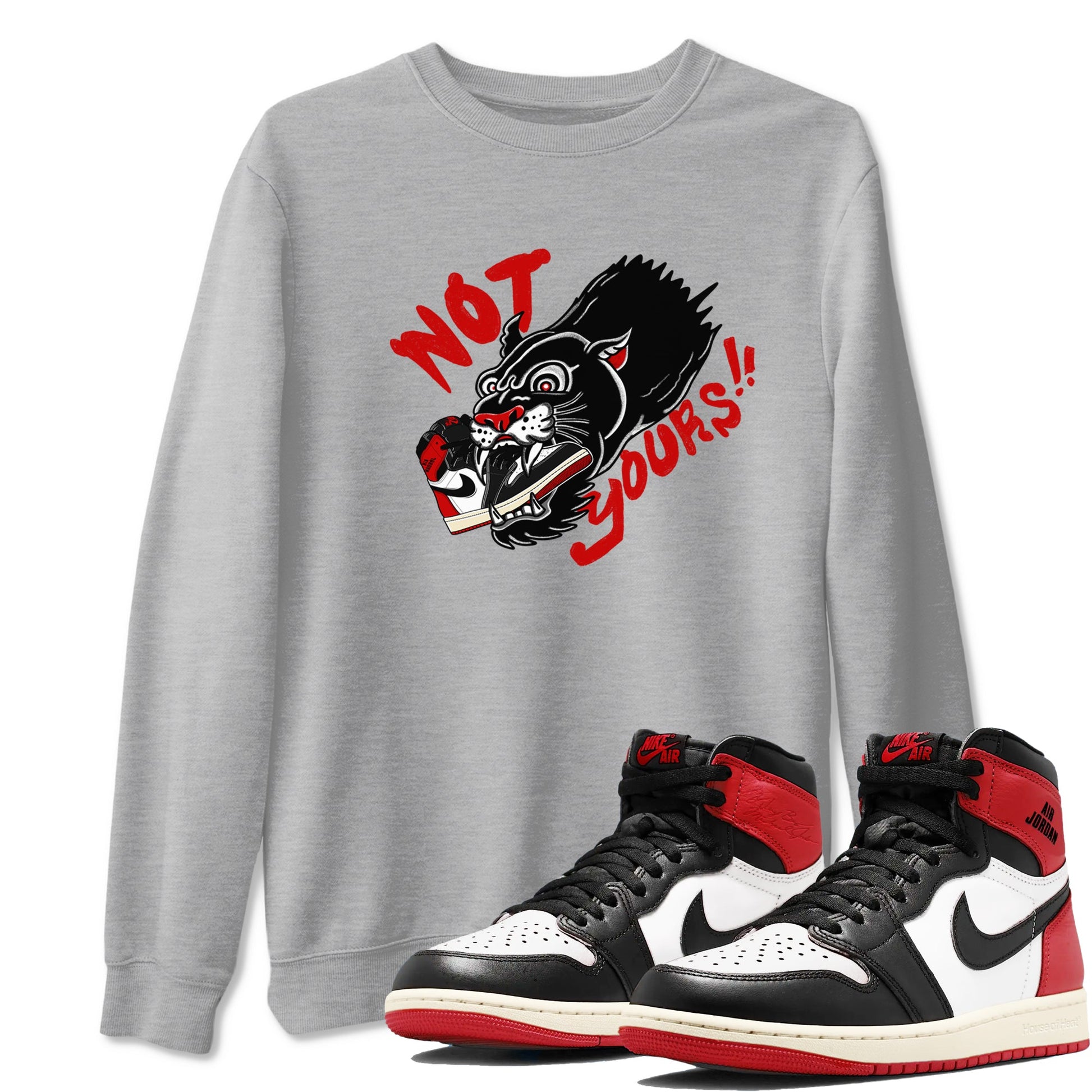 1s Black Toe Reimagined shirts to match jordans Not Yours sneaker match tees 1s Black Toe Reimagined SNRT Sneaker Release Tees unisex cotton Heather Grey 1 crew neck shirts