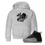 12s Black Wolf Grey shirts to match jordans Not Yours sneaker match tees Air Jordan 12 Barons SNRT Sneaker Release Tees Youth Baby Heather Grey 1 crew neck shirts