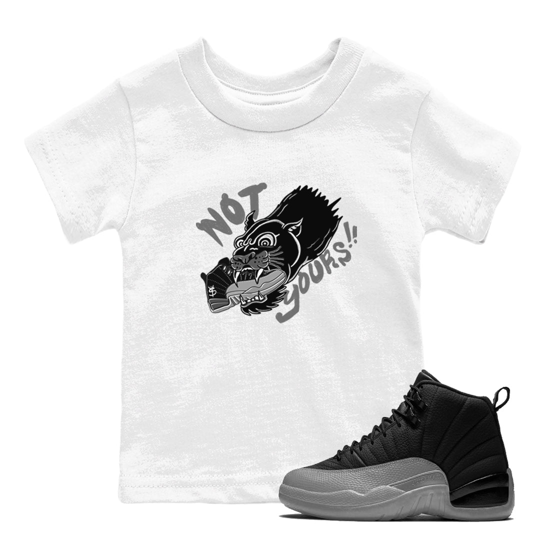 12s Black Wolf Grey shirts to match jordans Not Yours sneaker match tees Air Jordan 12 Barons SNRT Sneaker Release Tees Youth Baby White 1 crew neck shirts