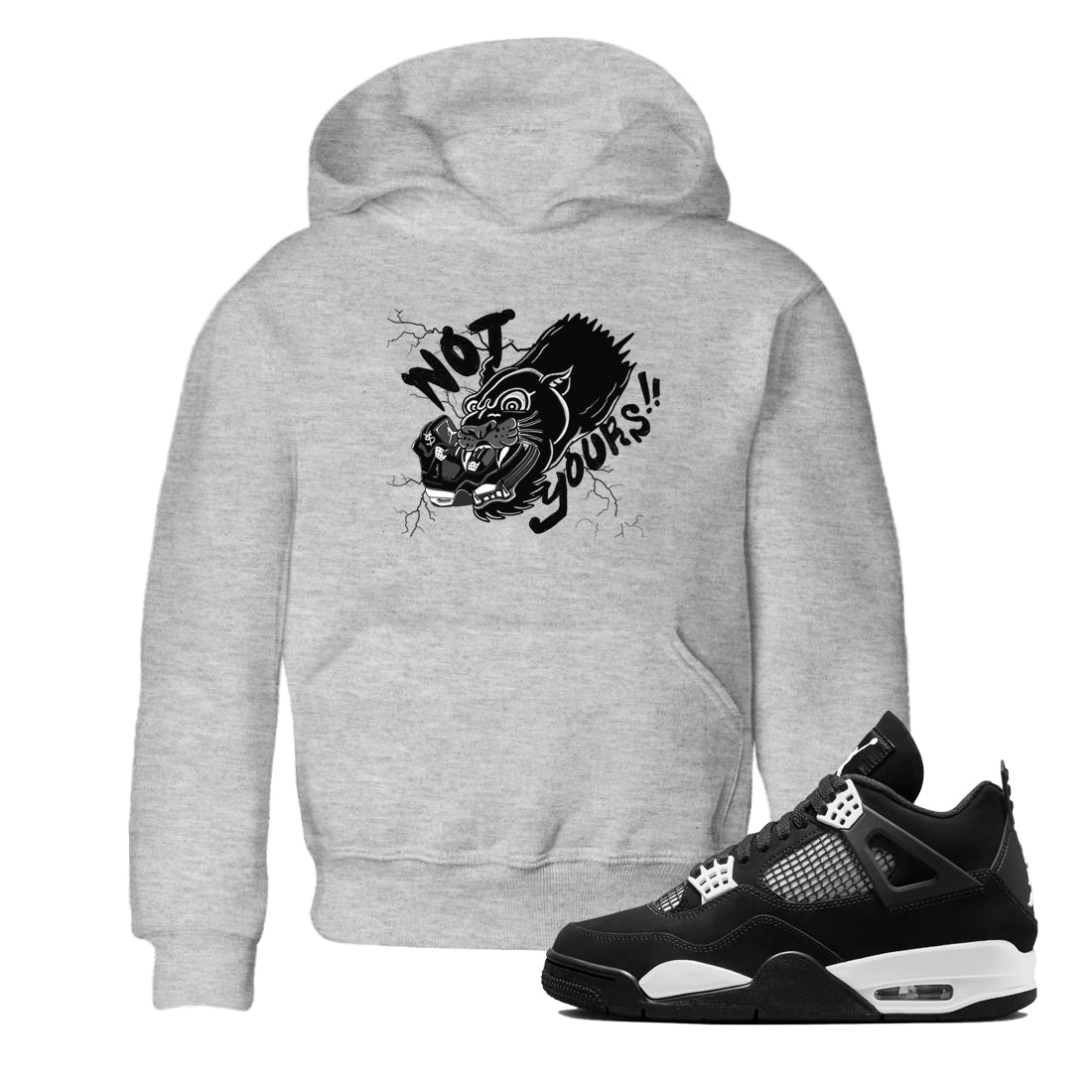 4s White Thunder shirts to match jordans Not Yours sneaker match tees Air Jordan 4 White Thunder SNRT Sneaker Release Tees Youth Baby Heather Grey 1 crew neck shirts