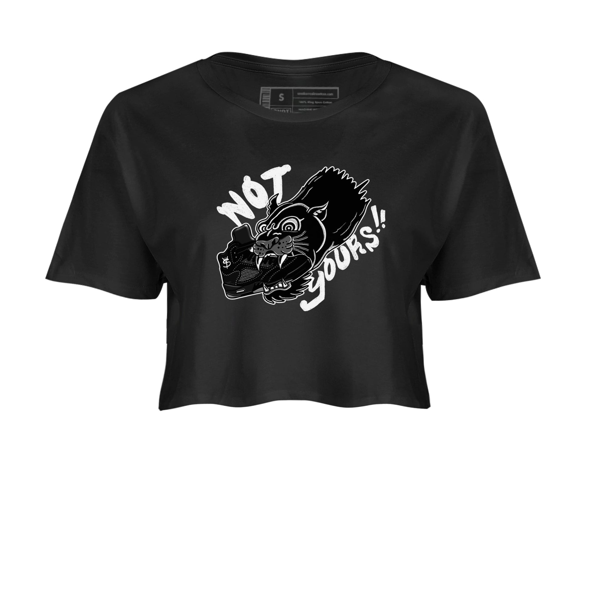 5s Black Cat shirts to match jordans Not Yours sneaker match tees Air Jordan 5 Black Cat SNRT Sneaker Release Tees unisex cotton Black 2 Crop Shirts