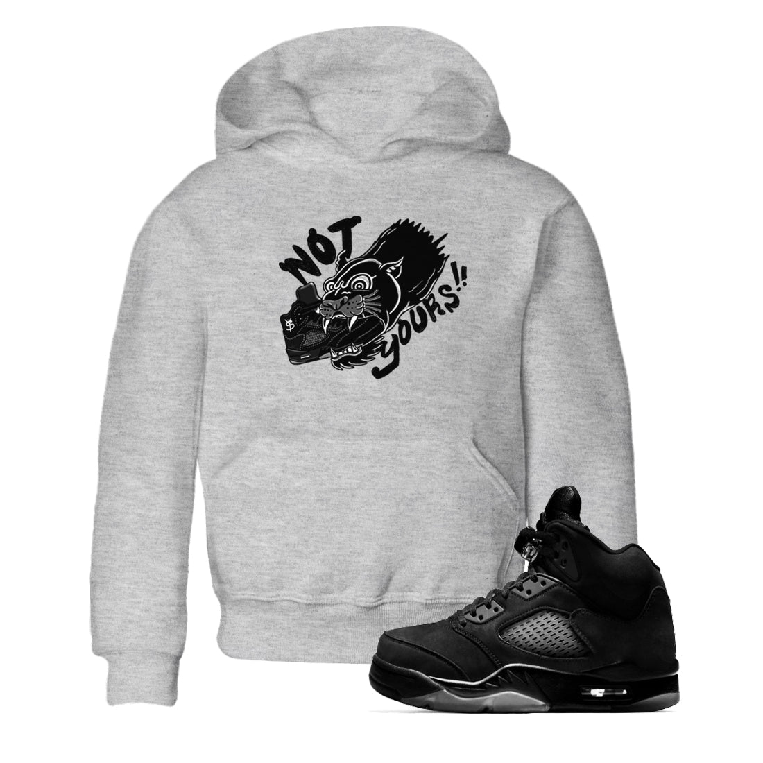 5s Black Cat shirts to match jordans Not Yours sneaker match tees Air Jordan 5 Black Cat SNRT Sneaker Release Tees Youth Baby Heather Grey 1 crew neck shirts
