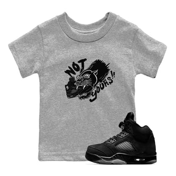 5s Black Cat shirts to match jordans Not Yours sneaker match tees Air Jordan 5 Black Cat SNRT Sneaker Release Tees Youth Baby Heather Grey 1 crew neck shirts