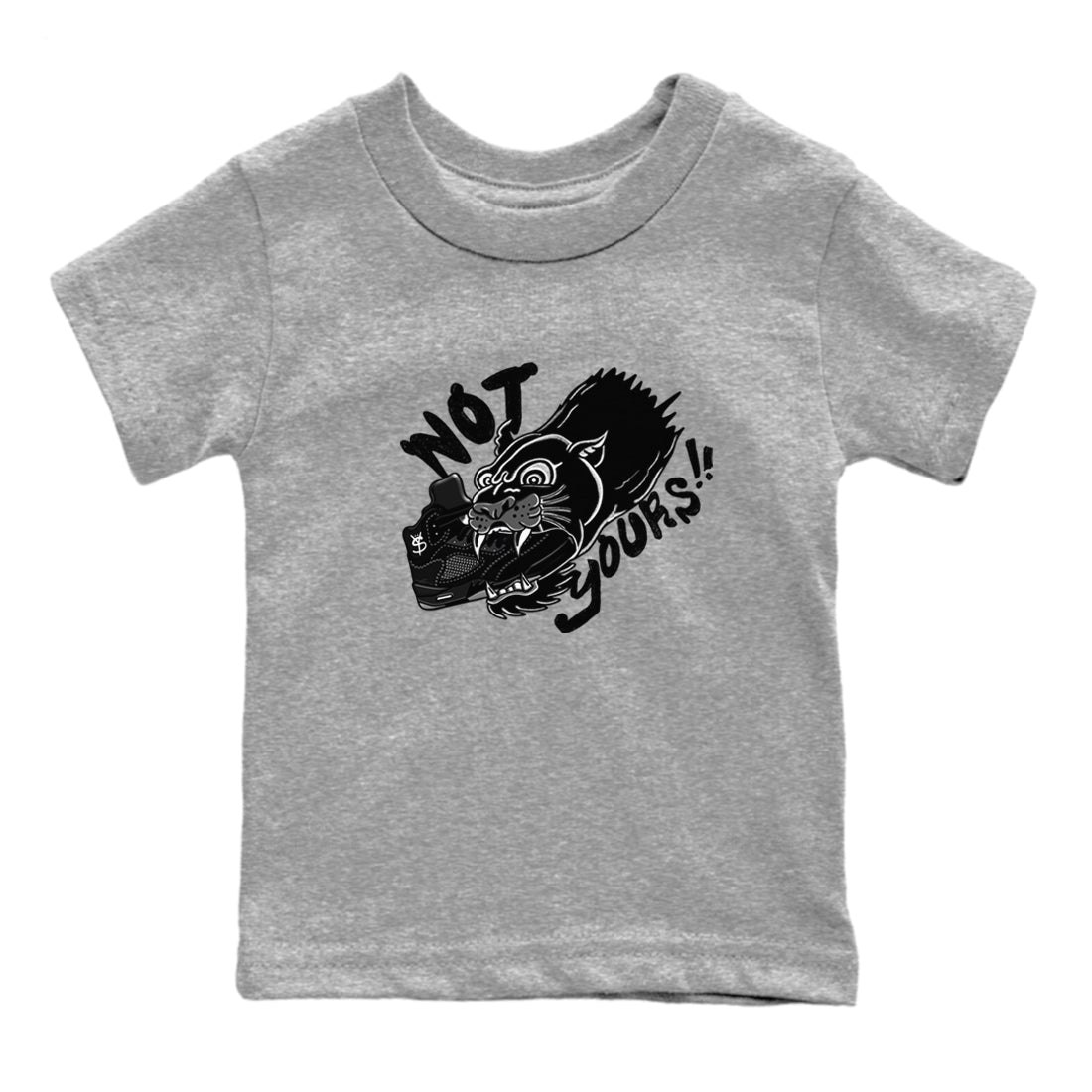 5s Black Cat shirts to match jordans Not Yours sneaker match tees Air Jordan 5 Black Cat SNRT Sneaker Release Tees Youth Baby Heather Grey 2 crew neck shirts