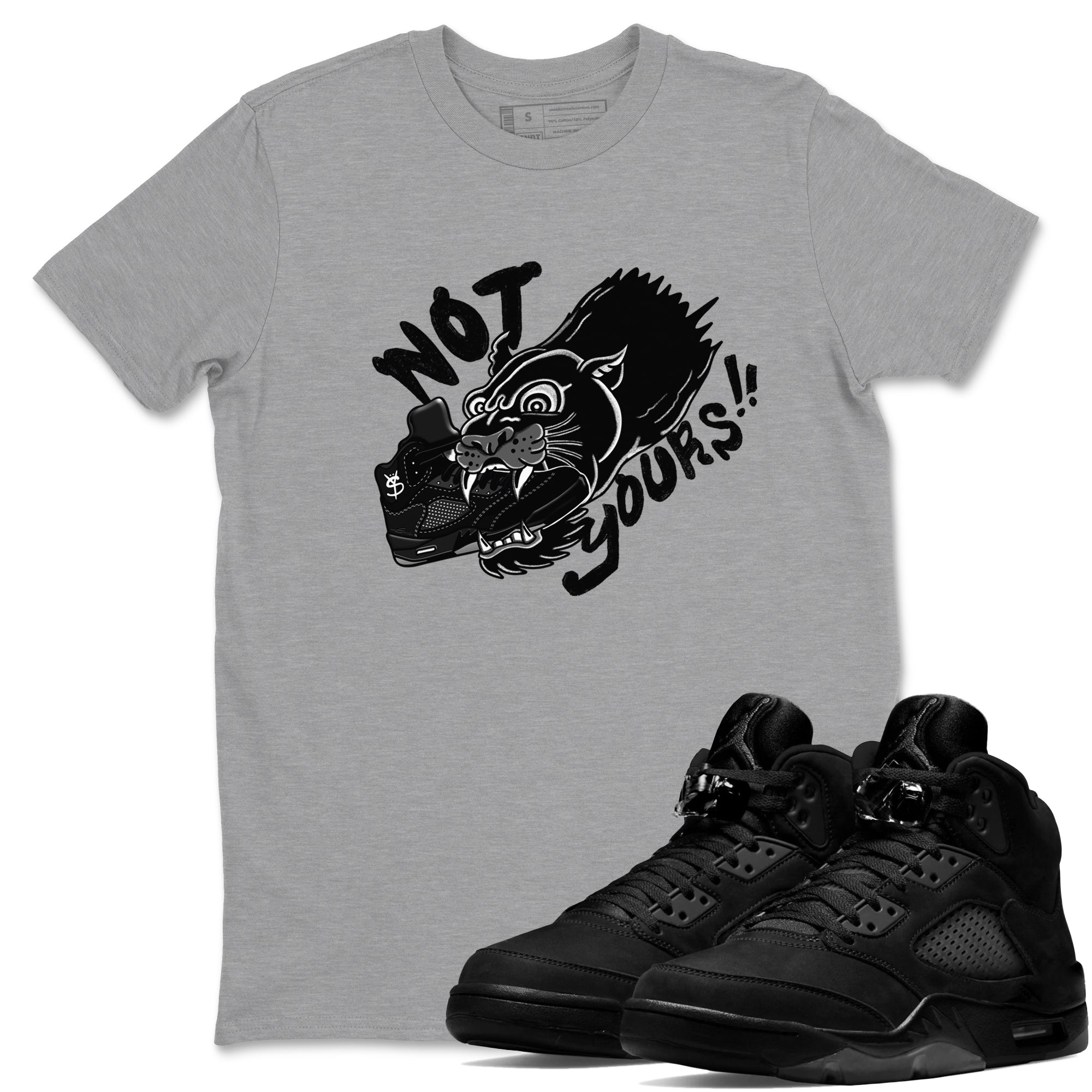 5s Black Cat shirts to match jordans Not Yours sneaker match tees Air Jordan 5 Black Cat SNRT Sneaker Release Tees unisex cotton Heather Grey 1 crew neck shirts
