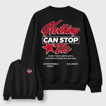 Nothing Can Stop Usgraphic t-shirt. Streetwear sneakerfit. Sneaker outfit. Complete your fit with the AJ1 Flight Club sneakers,, shown in Black.